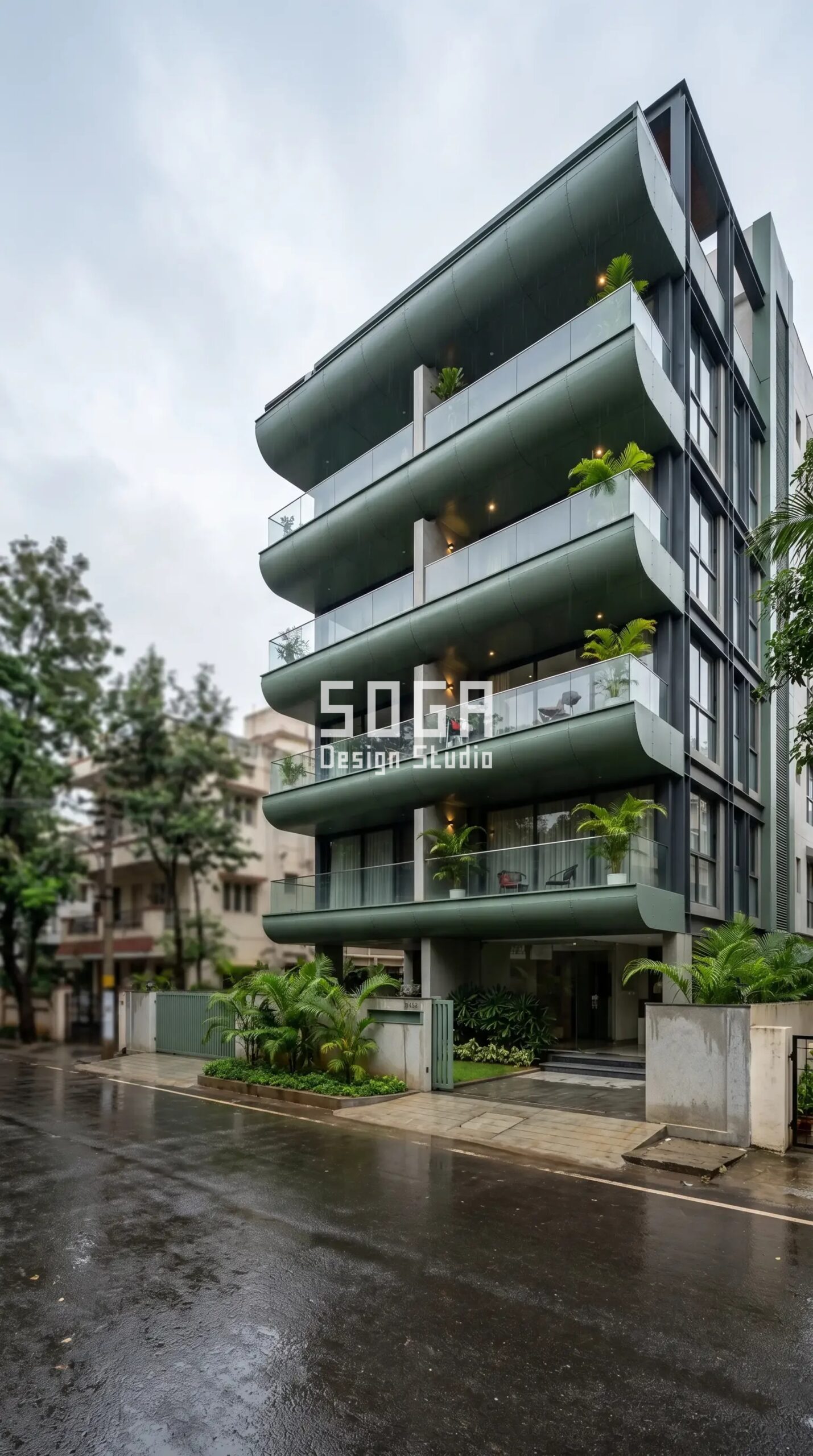 rippling horizontal bands of b parametric facade Bangalore - SOGA Design Studio