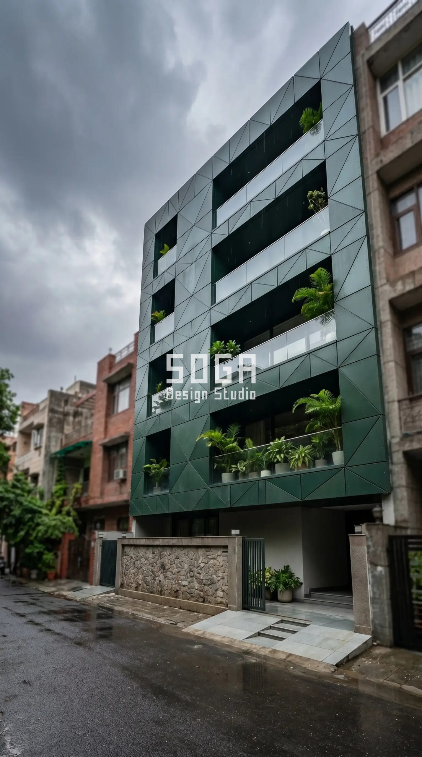 staggered brick-bond large-for parametric facade New Delhi - SOGA Design Studio