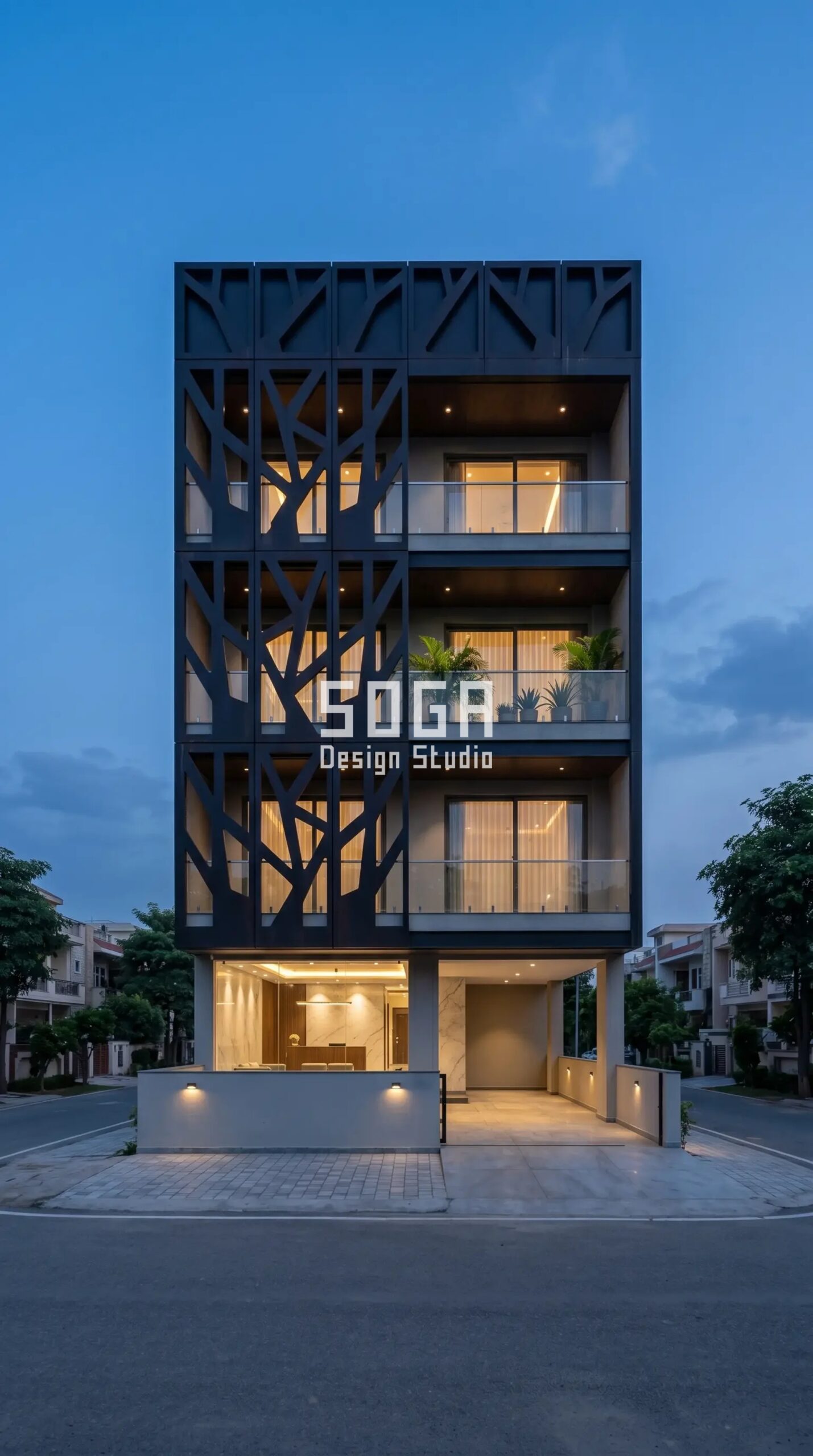 staggered cantilevered metal t parametric facade Mumbai - SOGA Design Studio