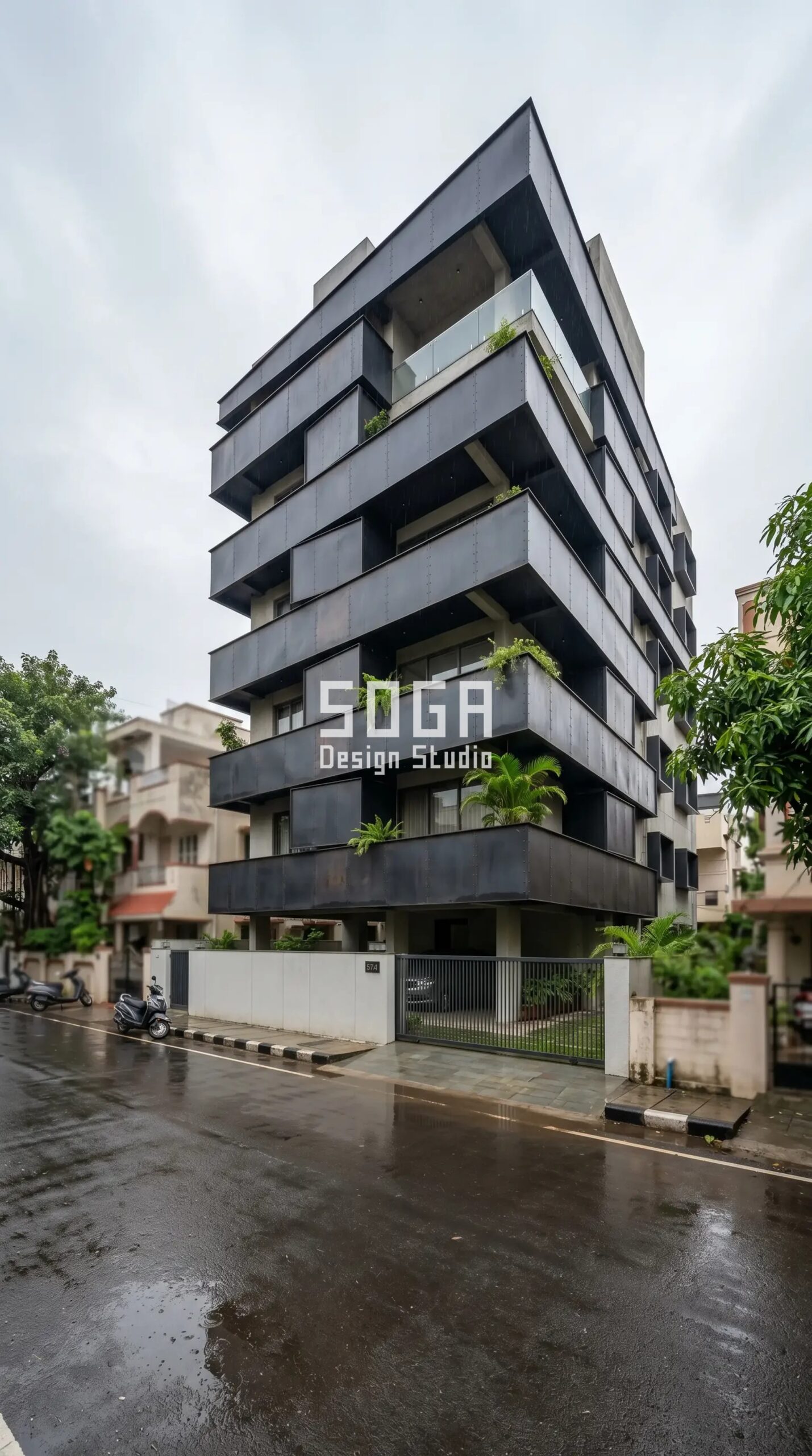 staggered cantilevered metal t parametric facade Mumbai - SOGA Design Studio