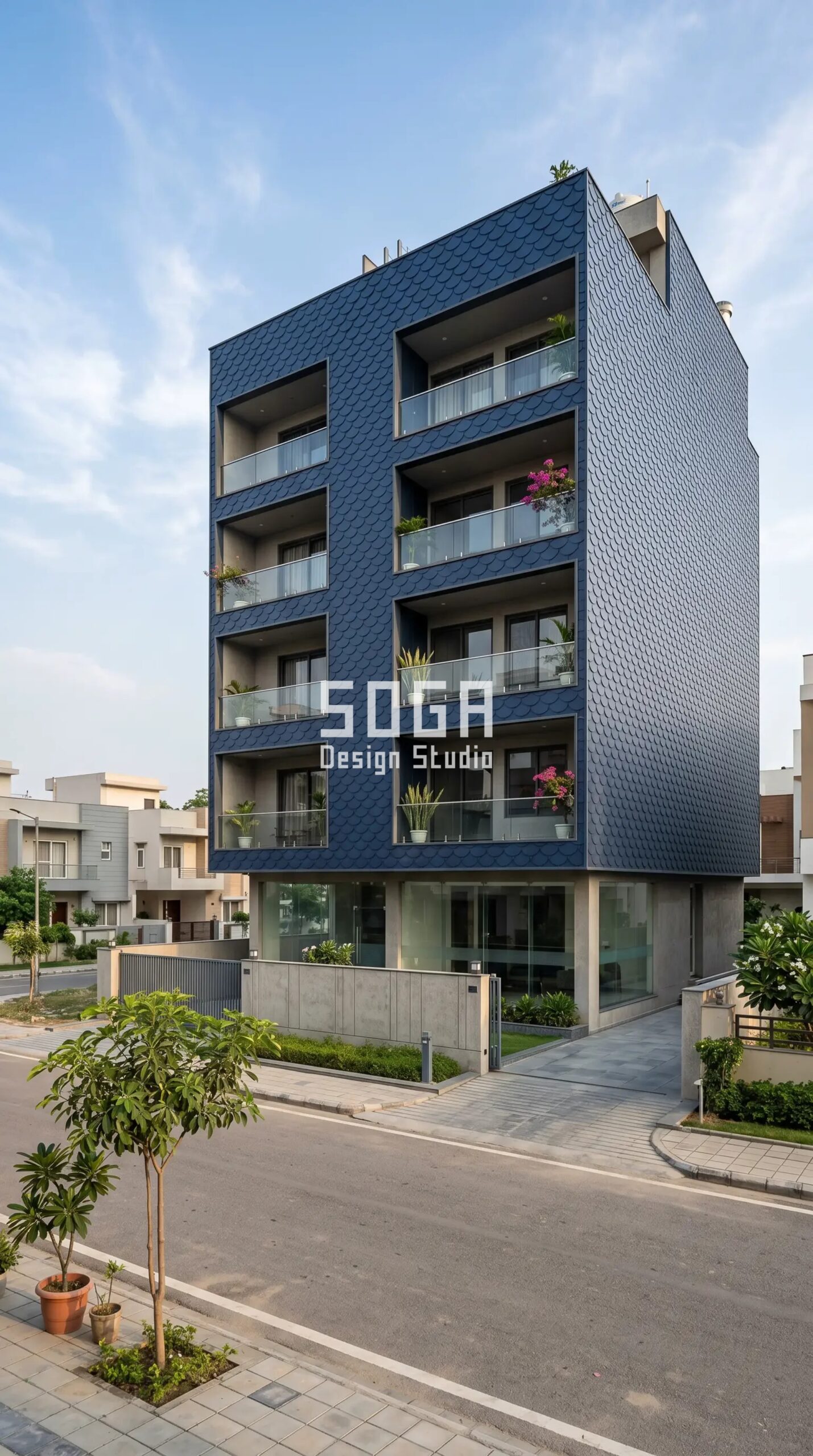 Vizag Facade Design 2026: Parametric Metal Facade Concepts 5 dramatic diagonal zigzag canti parametric facade Vizag - SOGA Design Studio