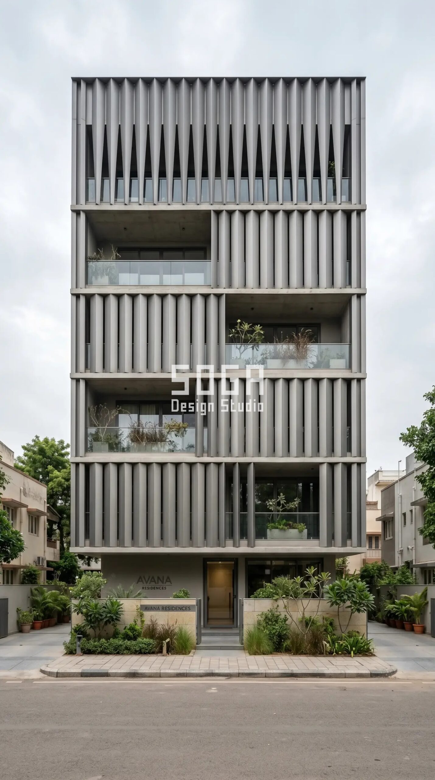 SogaWeave titanium grey vertical fin parametric facade Ahmedabad - SOGA Design Studio