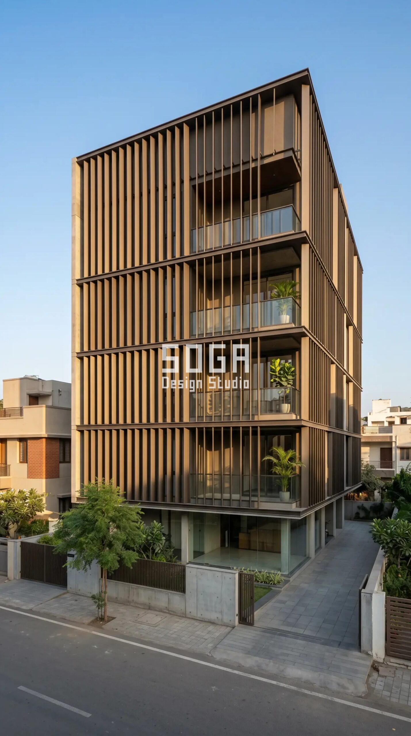 rippling horizontal bands of b parametric facade Kochi - SOGA Design Studio