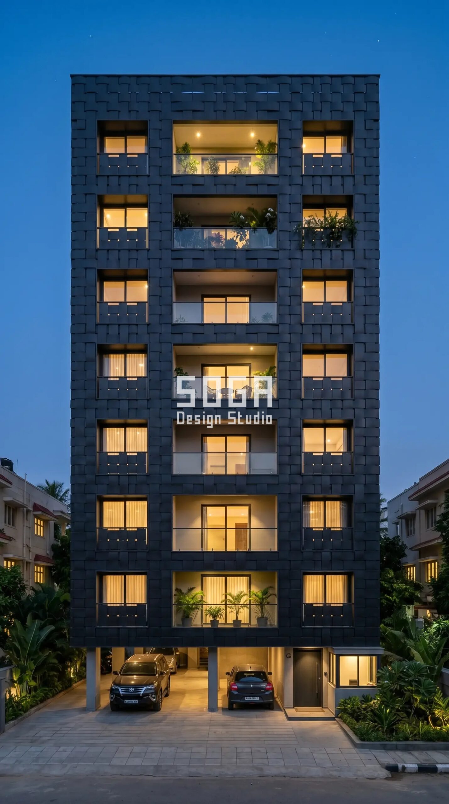 Facade Design in Hyderabad & India 2026: Metal Guide 2 Parametric Rattan Weave blackened steel facade Hyderabad - SOGA Design Studio