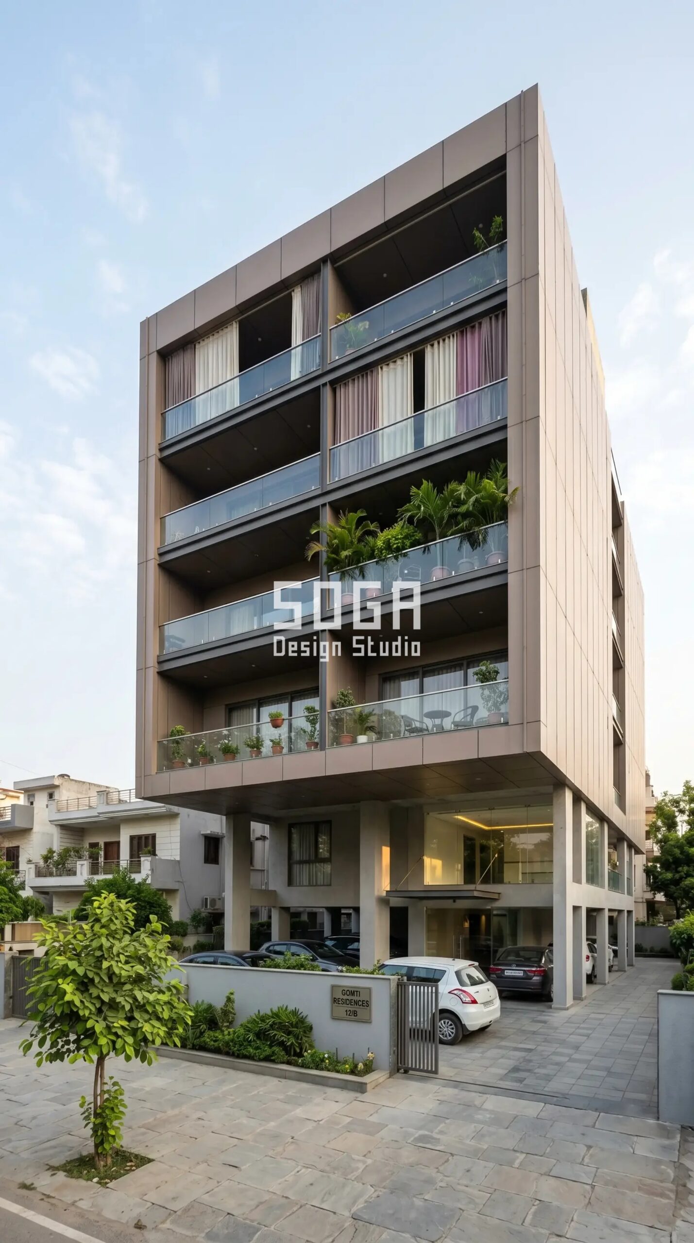 Facade Design in Hyderabad & India 2026: Metal Guide 5 Parametric Monolith Grid pale brown metal facade Lucknow - SOGA Design Studio