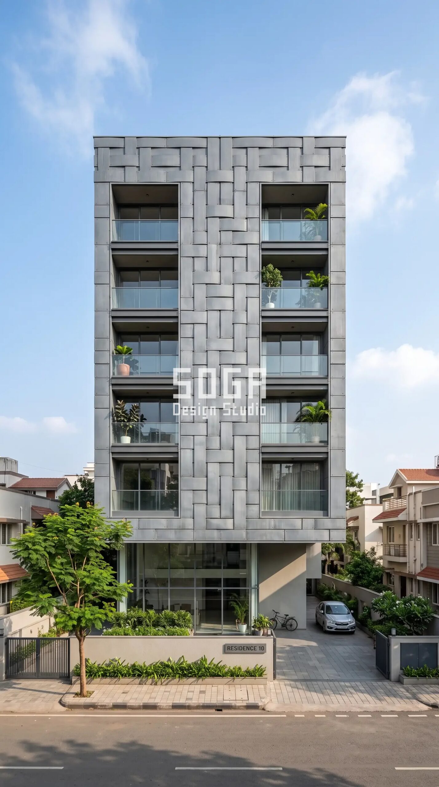 Facade Design in Amritsar & India 2026: Metal Facade Guide 5 Parametric Basket Weave pewter-grey zinc woven parametric facade Pune - SOGA Design Studio