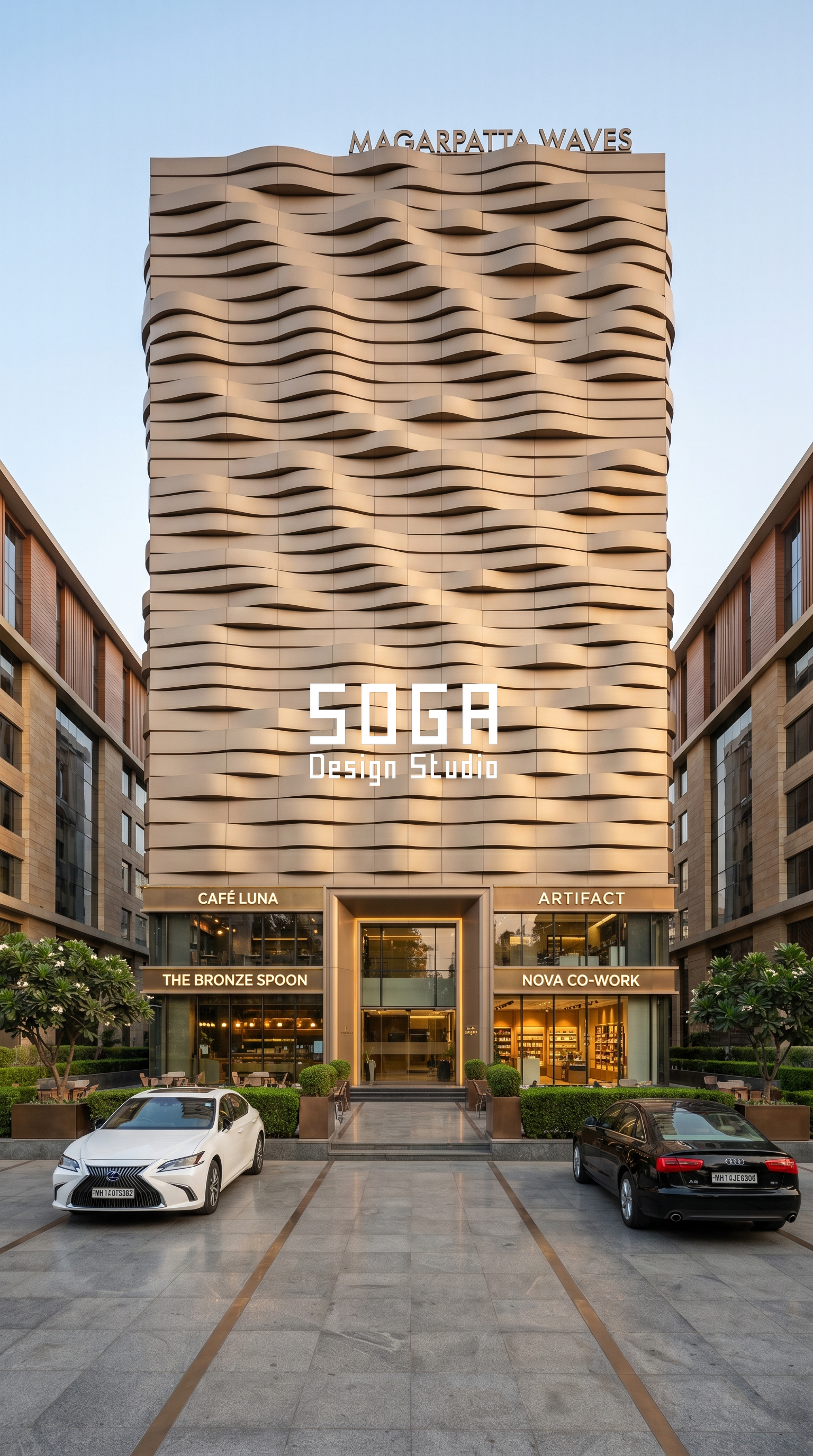 Magarpatta Waves Pune wave metal facade hospitality - SOGA Design Studio