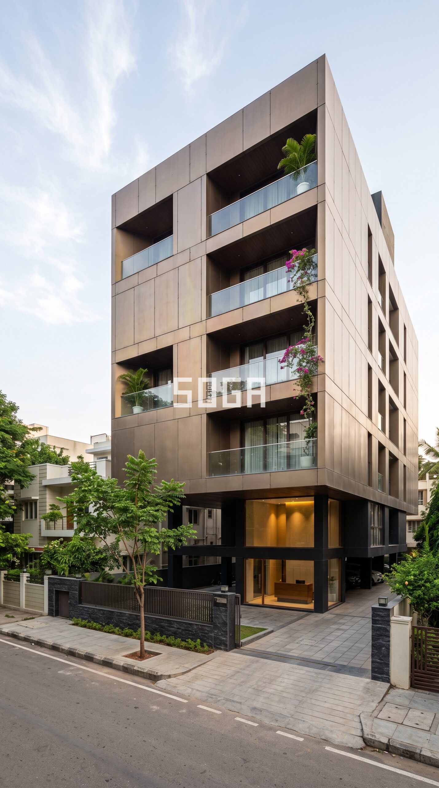 Facade & Elevation Design in India: Complete FAQ Guide 7 massive cantilever box volume with full metal cladding float parametric facade Bangalore - SOGA Design Studio