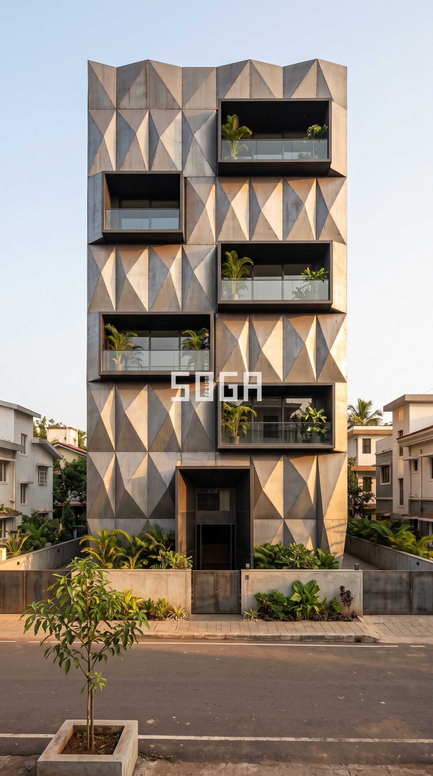 Facade & Elevation Design in India: Complete FAQ Guide 10 parametric angular diamond-faceted folded metal panels creat parametric facade Goa - SOGA Design Studio