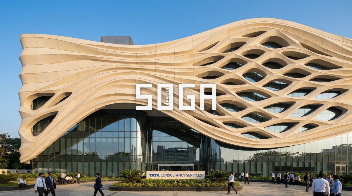 Corporate office parametric GFRC facade — commercial building facade design 2026 India