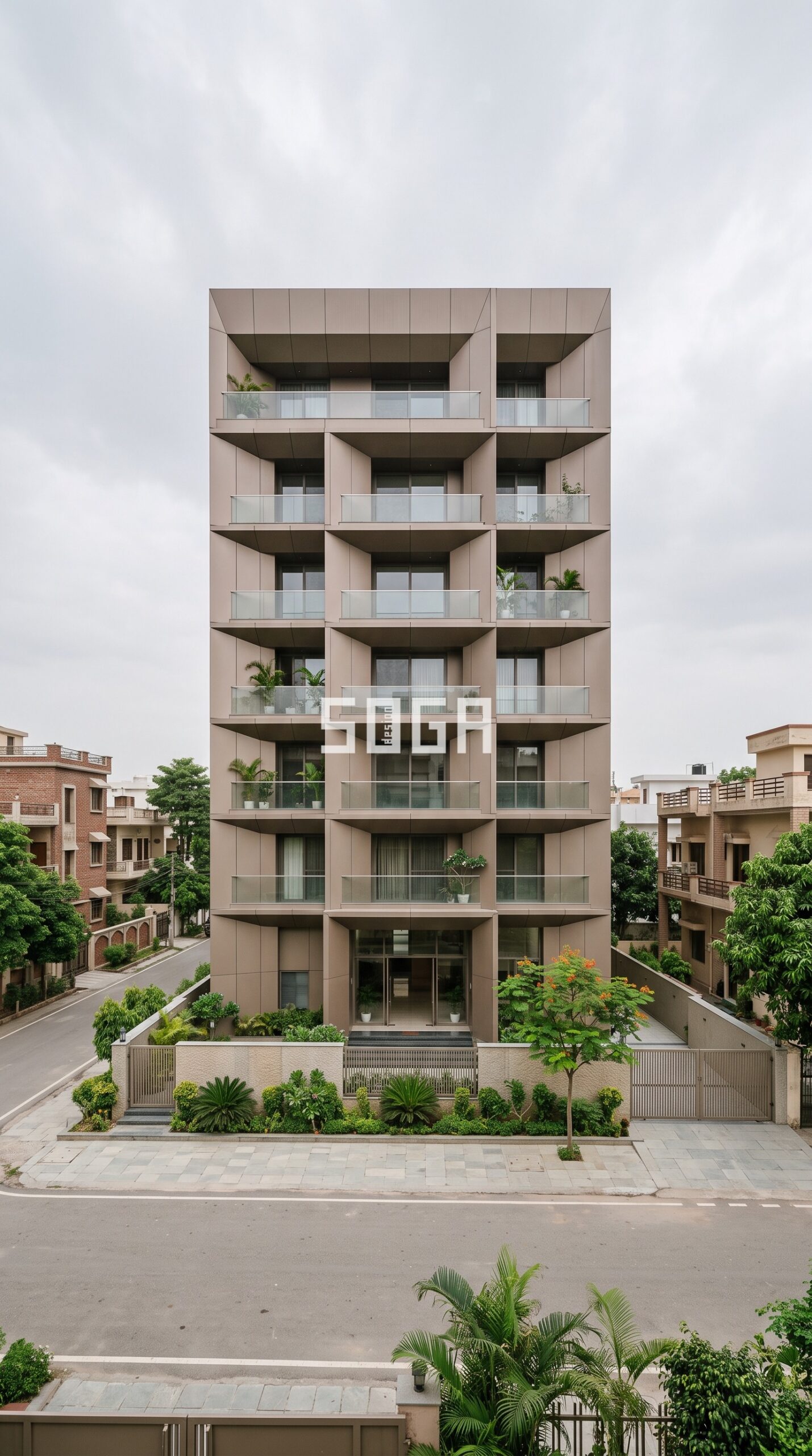 wavy undulating organic floor slabs flowing in smooth horizo parametric facade Gurugram - SOGA Design Studio