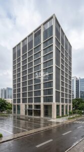 Parametric Stele Fin graphite-pewter aluminium commercial office facade Mumbai - SOGA Design Studio