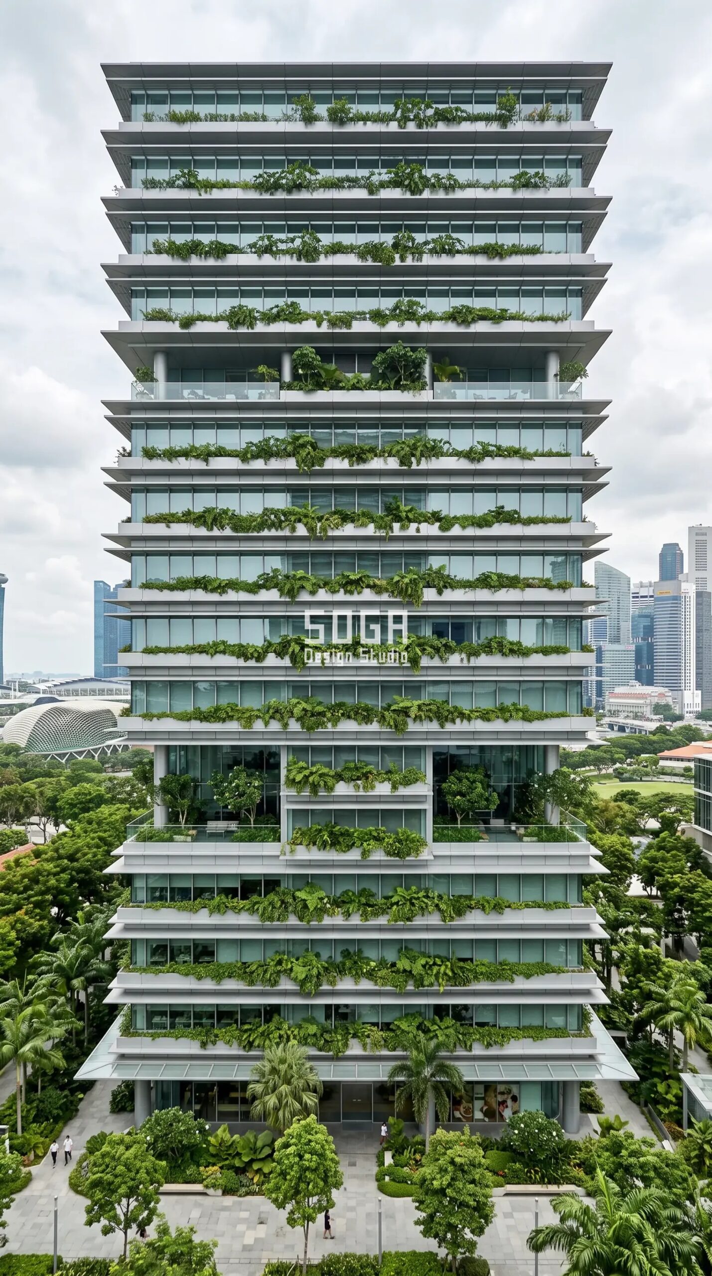 Office & Retail Facade Design: India, Dubai, Singapore 2026 5 Parametric Brim Ledge silver-grey aluminium commercial mixed-use facade Singapore - SOGA Design Studio