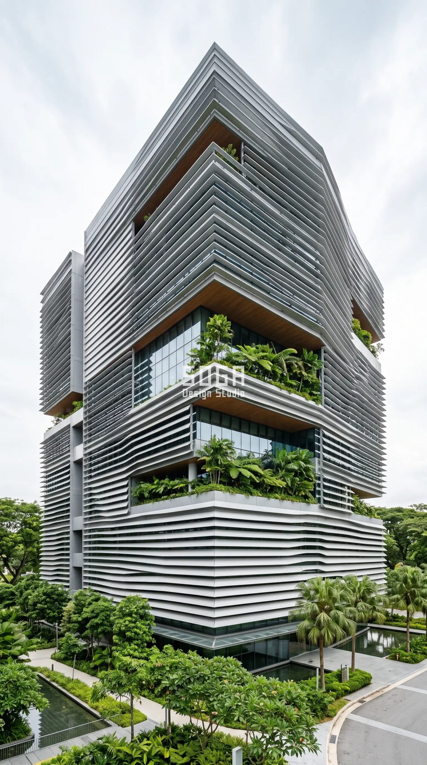 Commercial Facade Design: India, Dubai & Singapore 2026 5 Parametric Brise Louvre silver aluminium commercial office facade Singapore one-north - SOGA Design Studio