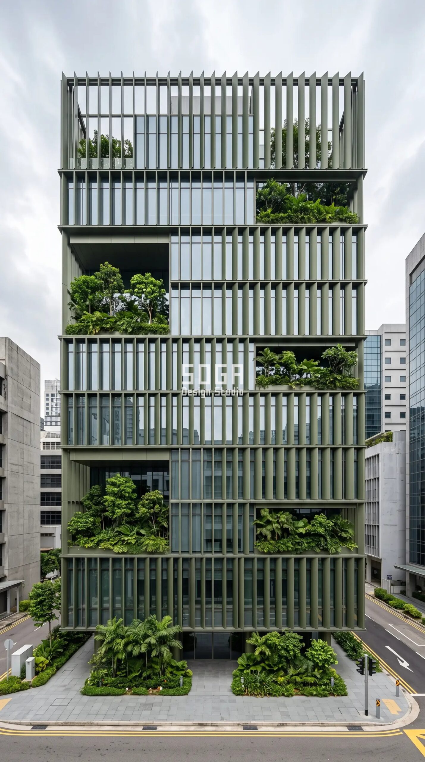 Parametric Blade Terrace bronze-green aluminium mixed-use commercial facade Singapore - SOGA Design Studio