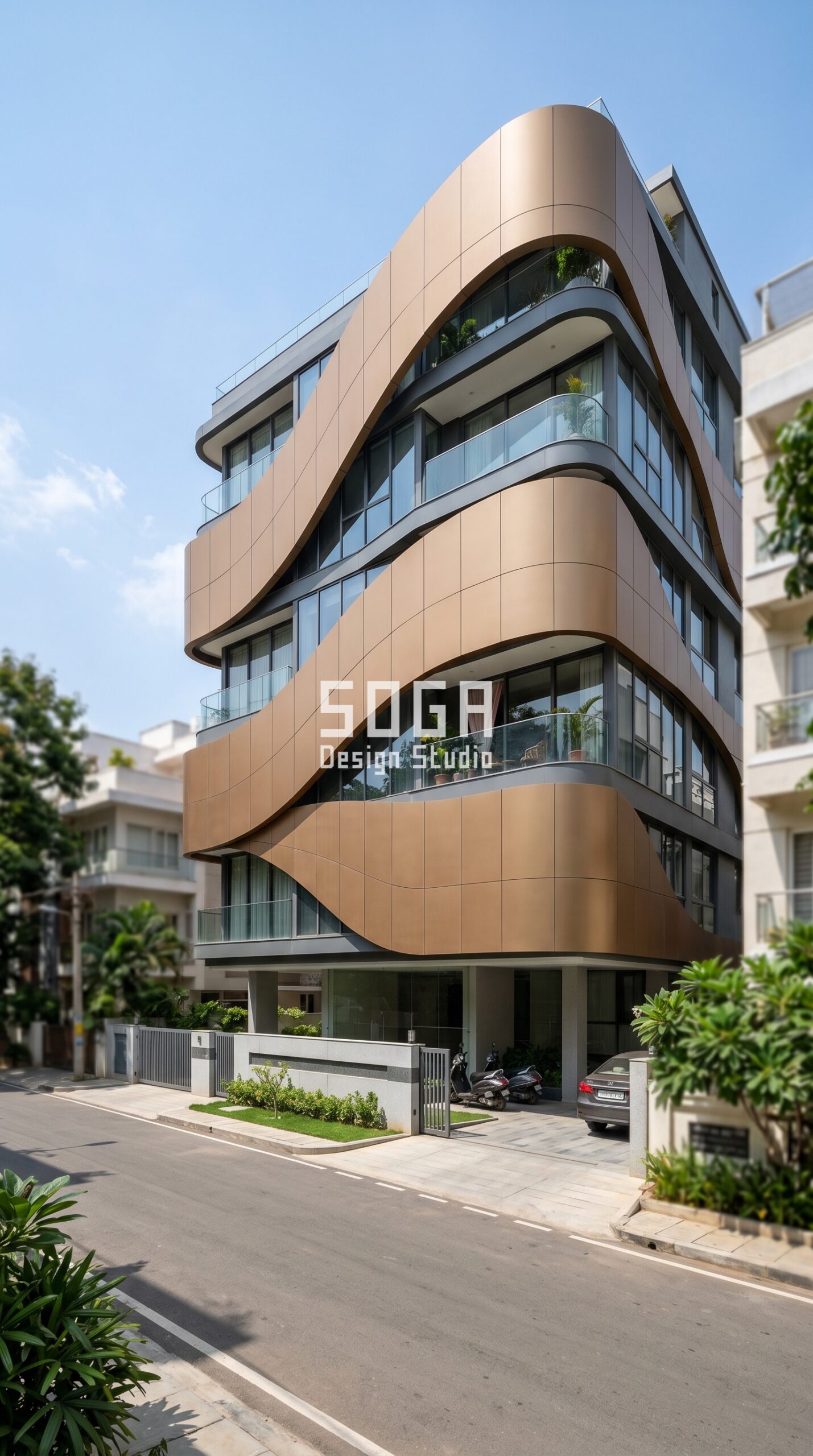 Facade Design in Chennai & India 2026: Metal Facade Ideas 10 Parametric Spiral Shell metal facade in Bangalore - SOGA Design Studio
