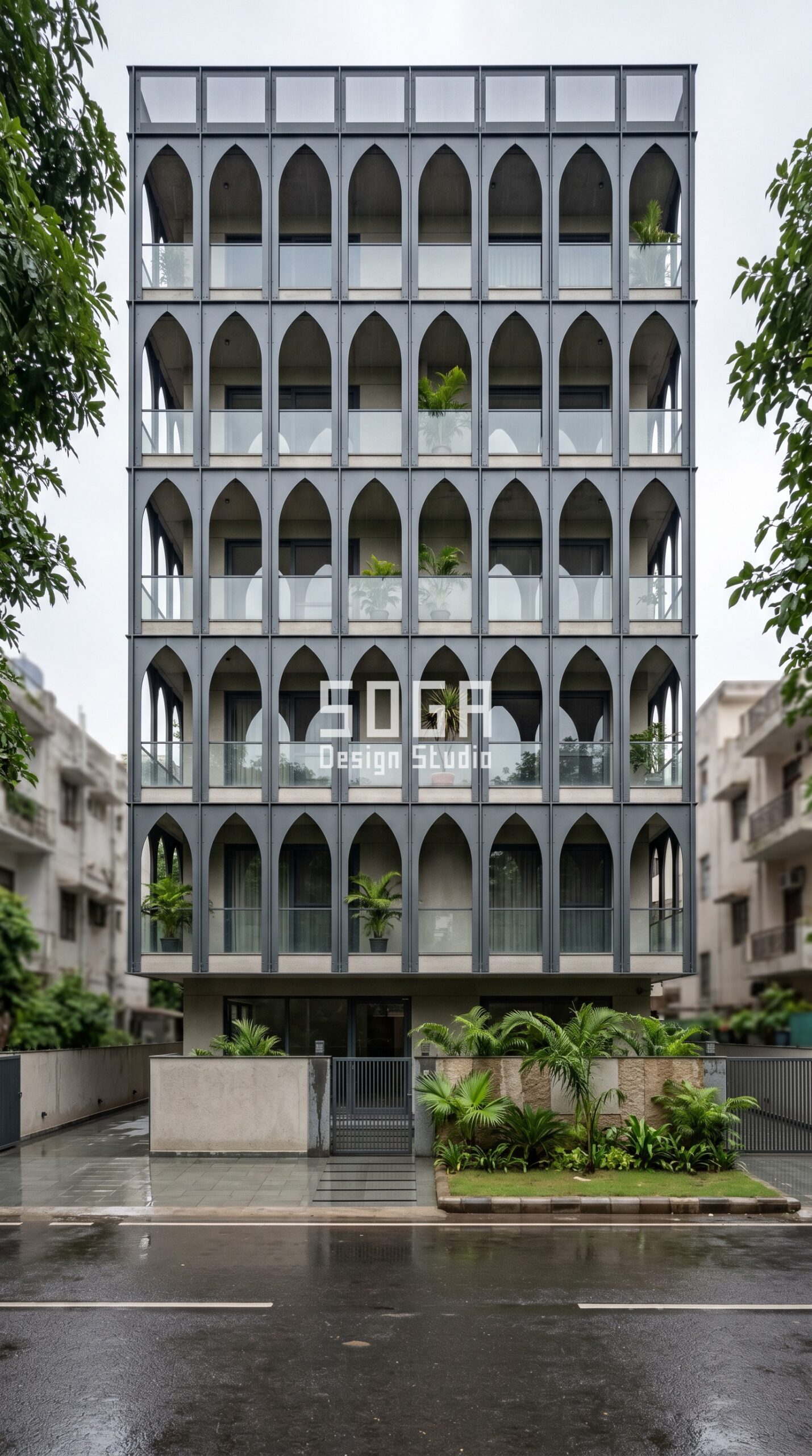 Facade Design in Ahmedabad & India 2026: Metal Facade Ideas 4 Parametric Spire Screen anthracite metal facade New Delhi - SOGA Design Studio