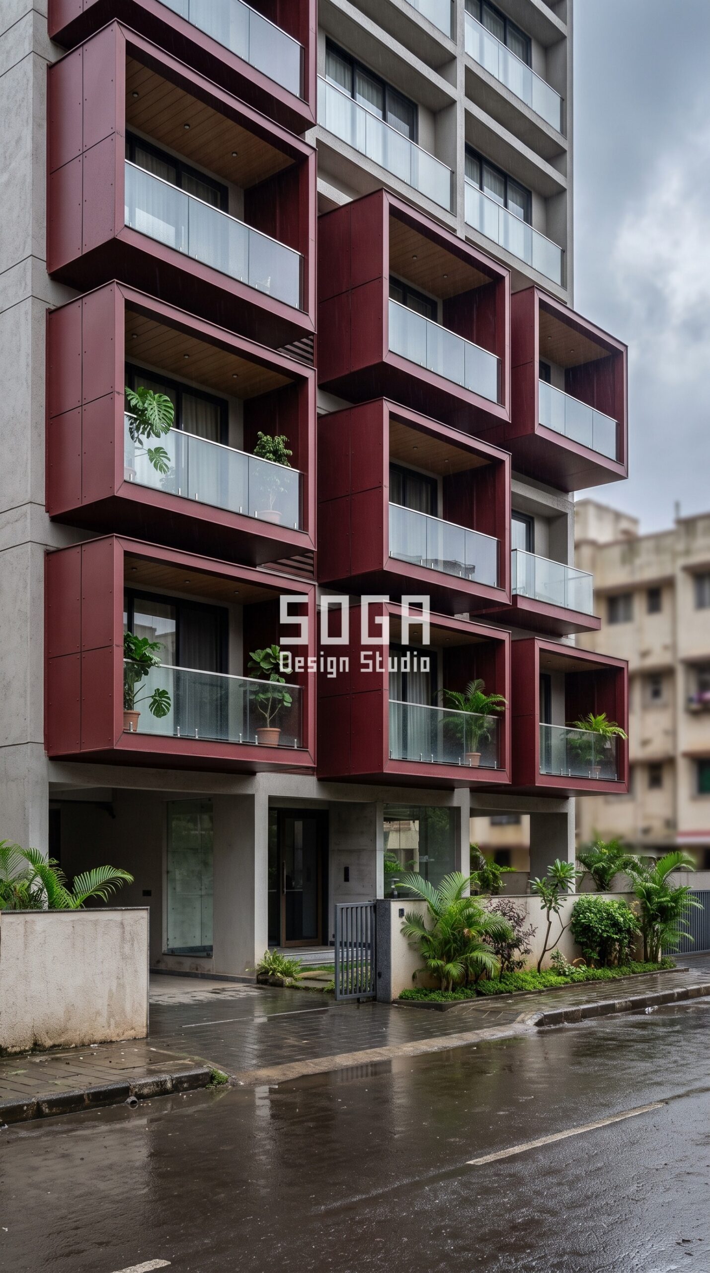 Facade Design in New Delhi & India 2026: Metal Guide 4 gradated vertical metal strip parametric facade New Delhi - SOGA Design Studio