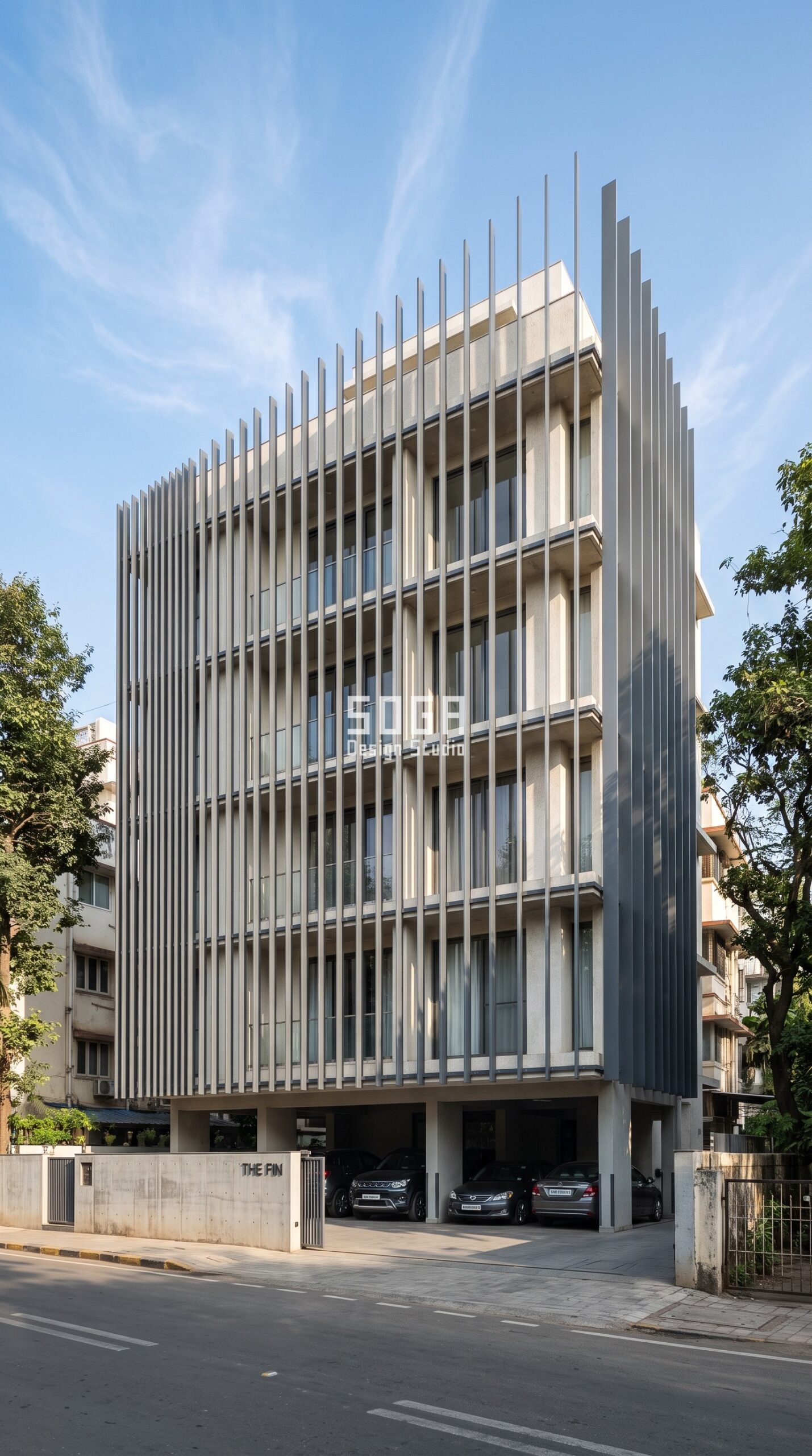 House Facade Design in India 2026: 8 Parametric Ideas 3 Parametric Fin Comb graphite-grey aluminium house facade Mumbai - SOGA Design Studio