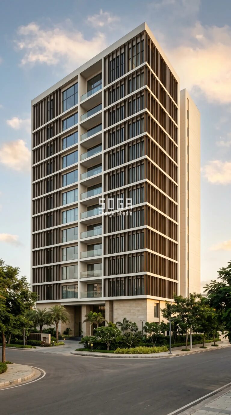 Parametric Quill Blade dark bronze aluminium residential facade Hyderabad - SOGA Design Studio