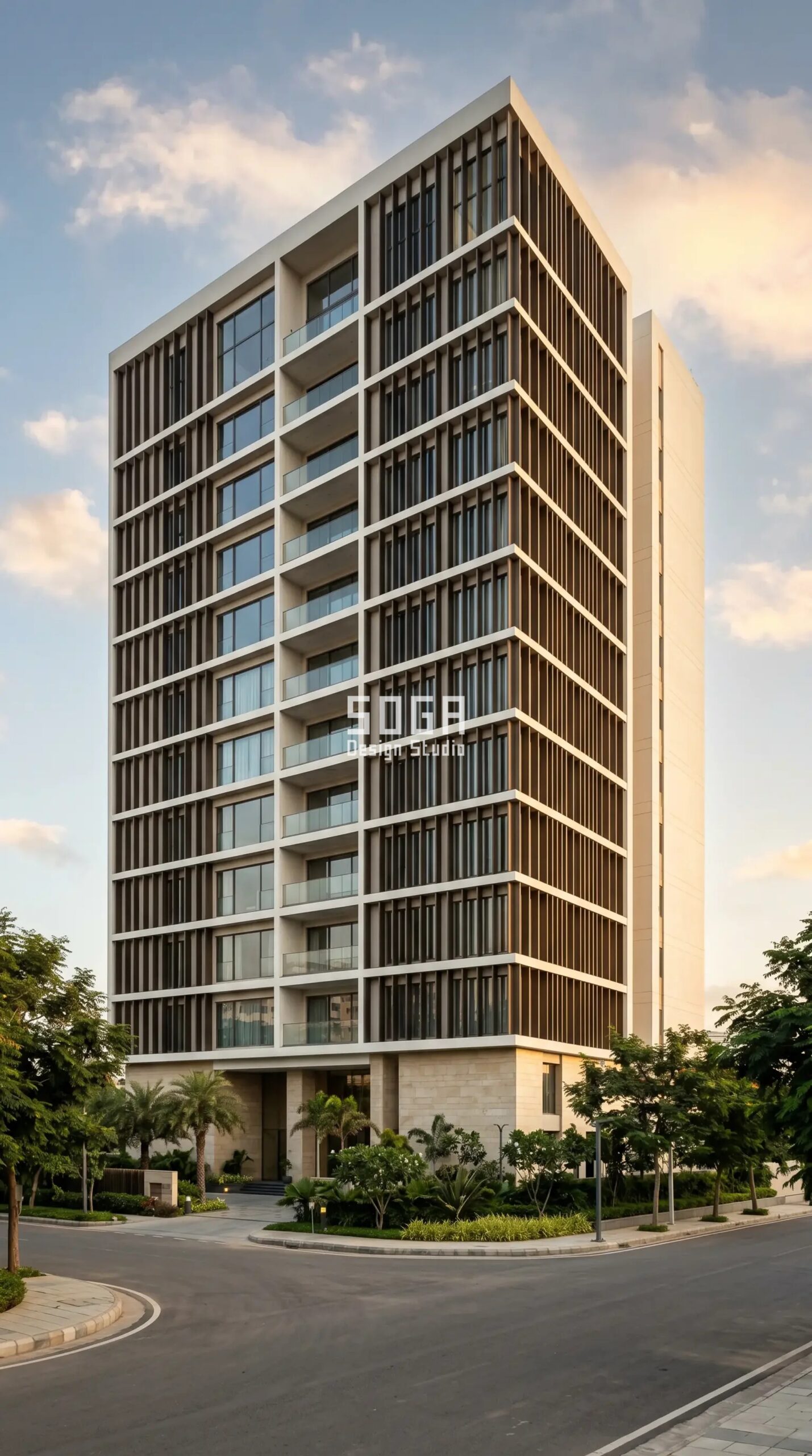 Residential Facade Design: India, Dubai & Singapore 2026 2 Parametric Quill Blade dark bronze aluminium residential facade Hyderabad - SOGA Design Studio