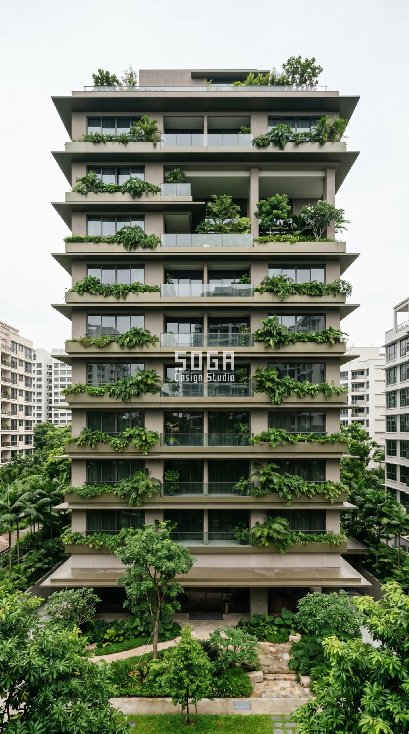 Parametric Sky Ledge bronze-green aluminium residential facade Singapore - SOGA Design Studio