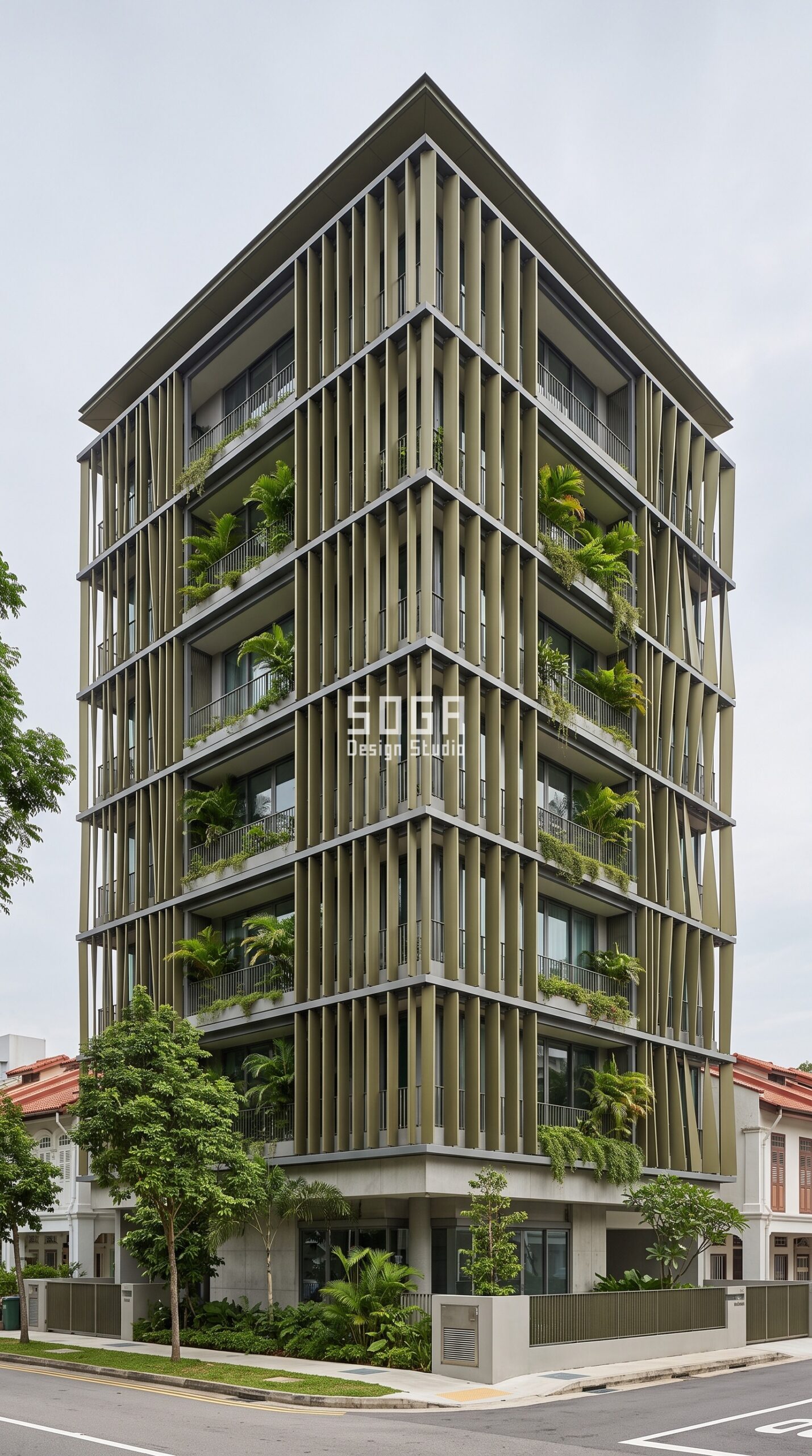 Apartment Facade Design: India, Dubai & Singapore 2026 5 Parametric Petal Louvre olive-bronze aluminium residential facade Singapore - SOGA Design Studio