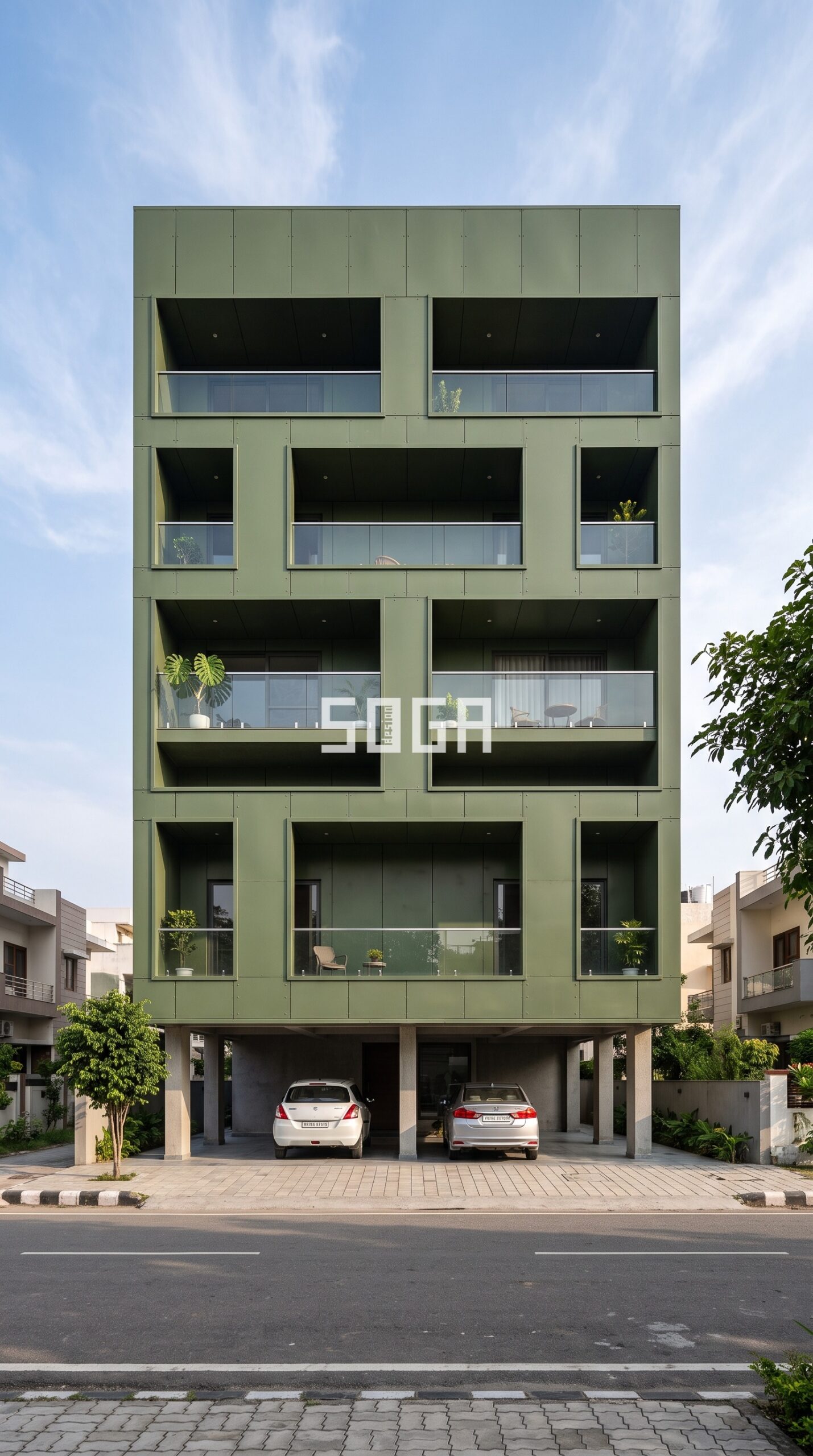 Parametric Facade Design in India: Trends, Systems & What's Buildable in 2026 3 Geometric T-bar pattern parametric metal facade in Dehradun - SOGA Design Studio