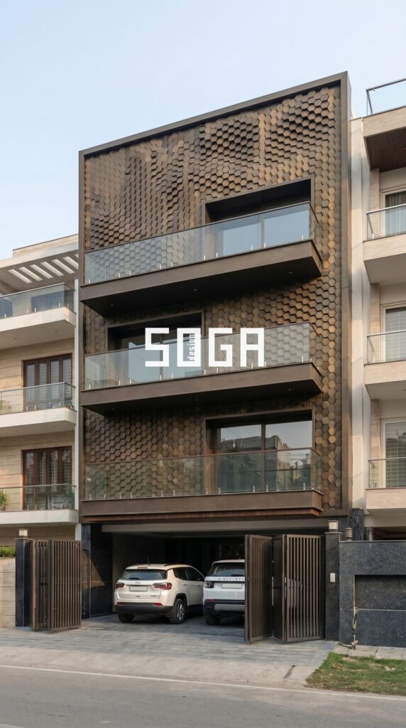 How SOGA 3D Block Facade Panels Are Manufactured: Folding, Depth Tolerance and Rigidity 10 3D block facade panels installed across a residential building elevation in India