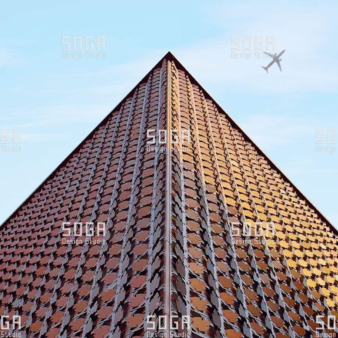 Computational Design for Facades in India: From Algorithm to Fabrication Drawing 3 Parametric facade of thousands of individually placed metal panels rising across a building corner in India