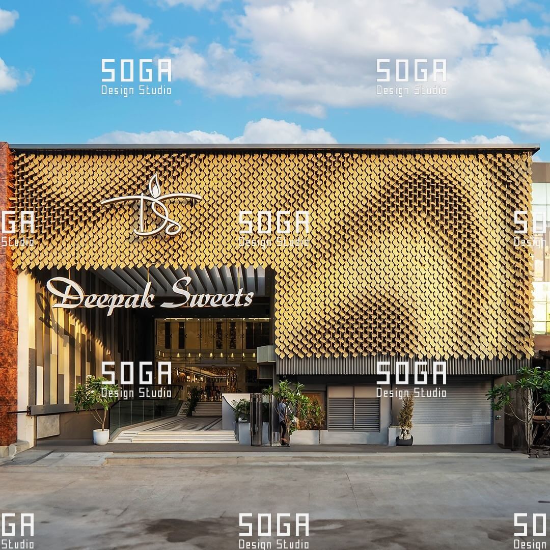 How the SOGA Sequin Facade Is Manufactured: Scale Geometry, Nesting and Material Yield 3 Sequin facade of overlapping formed metal scales covering a full retail elevation in India