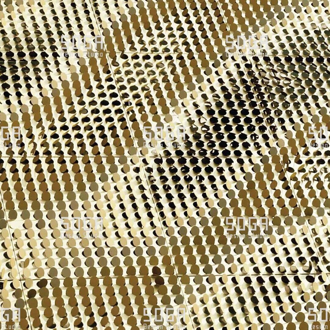SOGA Coin Facade: The Complete Guide to Circular Parametric Metal Panels 5 Close-up of a coin facade disc field showing how pitch, density and rotation build a moire pattern