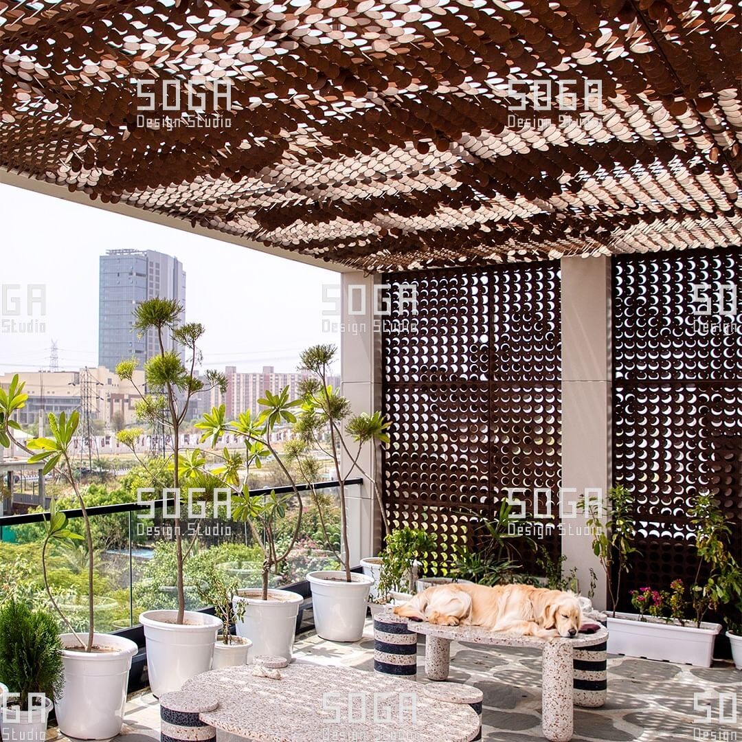 Designed in India, Engineered in India: How Parametric Facade Systems Became Manufacturable for Indian Projects 5 Coin facade used as a parametric metal screen and overhead canopy on a commercial terrace in India