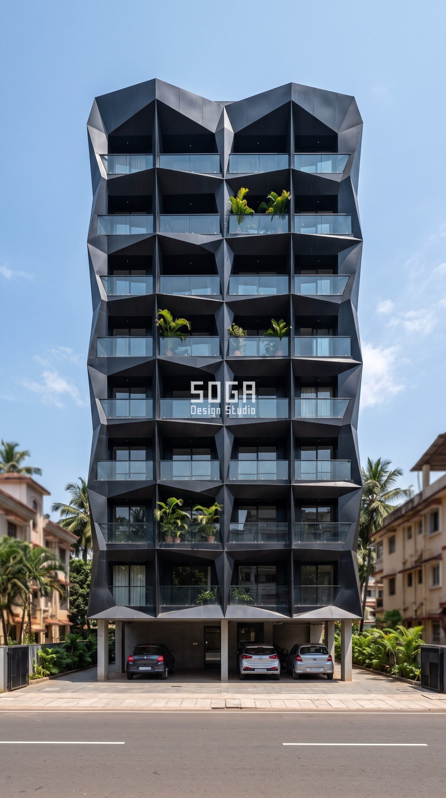 Facade Design Company in India 2026: Elevation Experts 1 Parametric Fold Frame metal facade design on a G+7 residential building in Mumbai by SOGA Design Studio, facade design company in India
