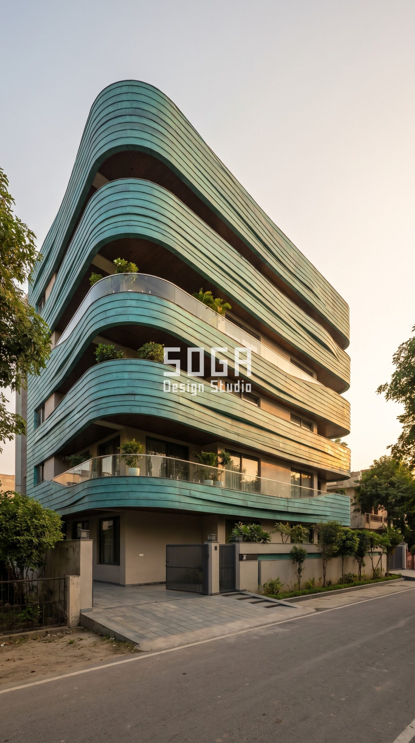Does a Facade Screen Block Mobile Signal? India 2026 4 Parametric Swell Shell oxidized patinated copper facade, Model Town, Amritsar - SOGA Design Studio