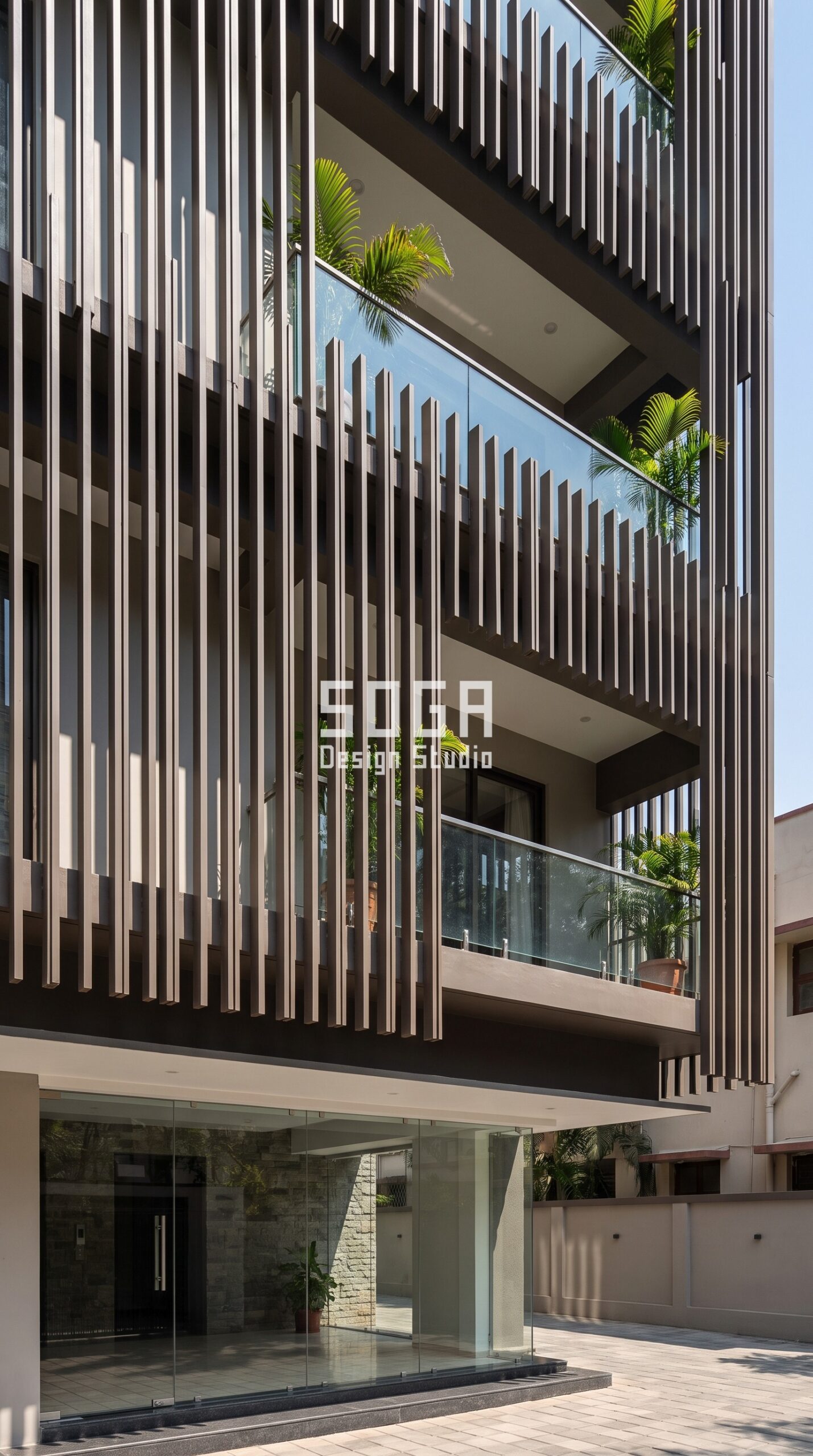 Does a Facade Screen Block Mobile Signal? India 2026 3 Parametric Cascade Weave ral 7013 brown grey steel facade, Boat Club Road, Chennai - SOGA Design Studio