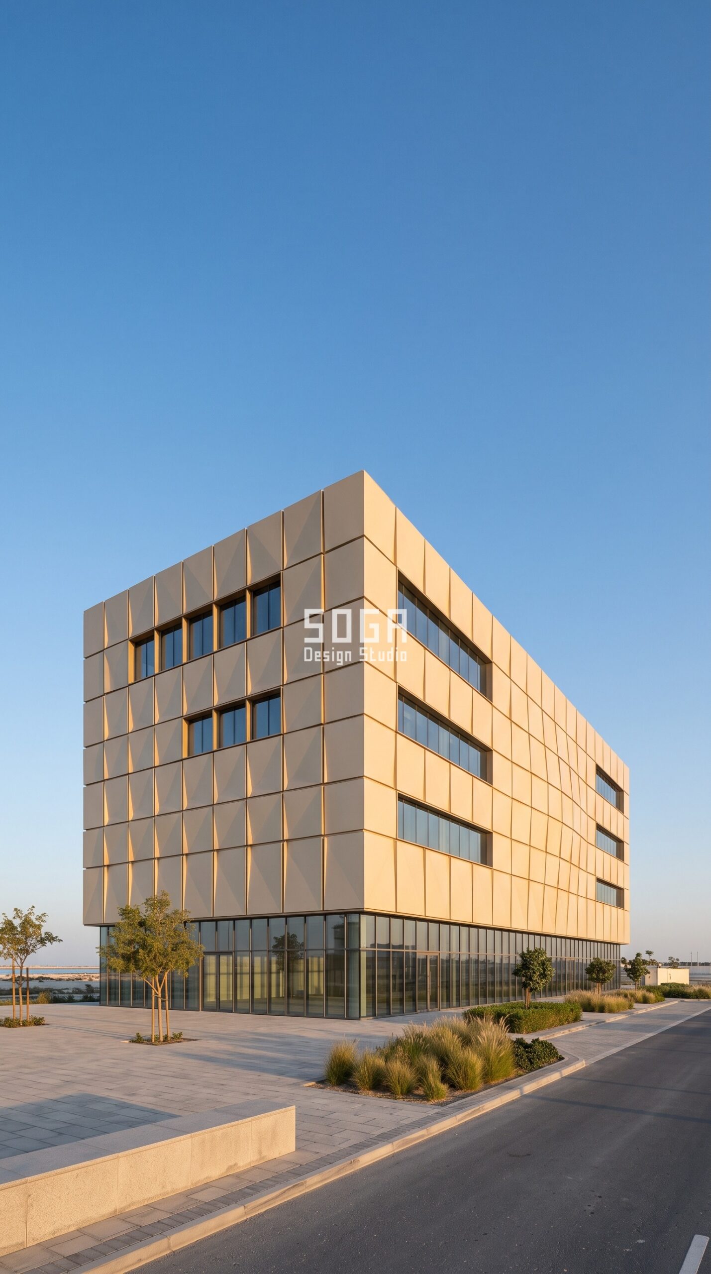 Unitised vs Stick Facade: India, Dubai & Singapore 2026 4 Parametric Dune Cassette Grid pale sand aluminium commercial facade Abu Dhabi - SOGA Design Studio