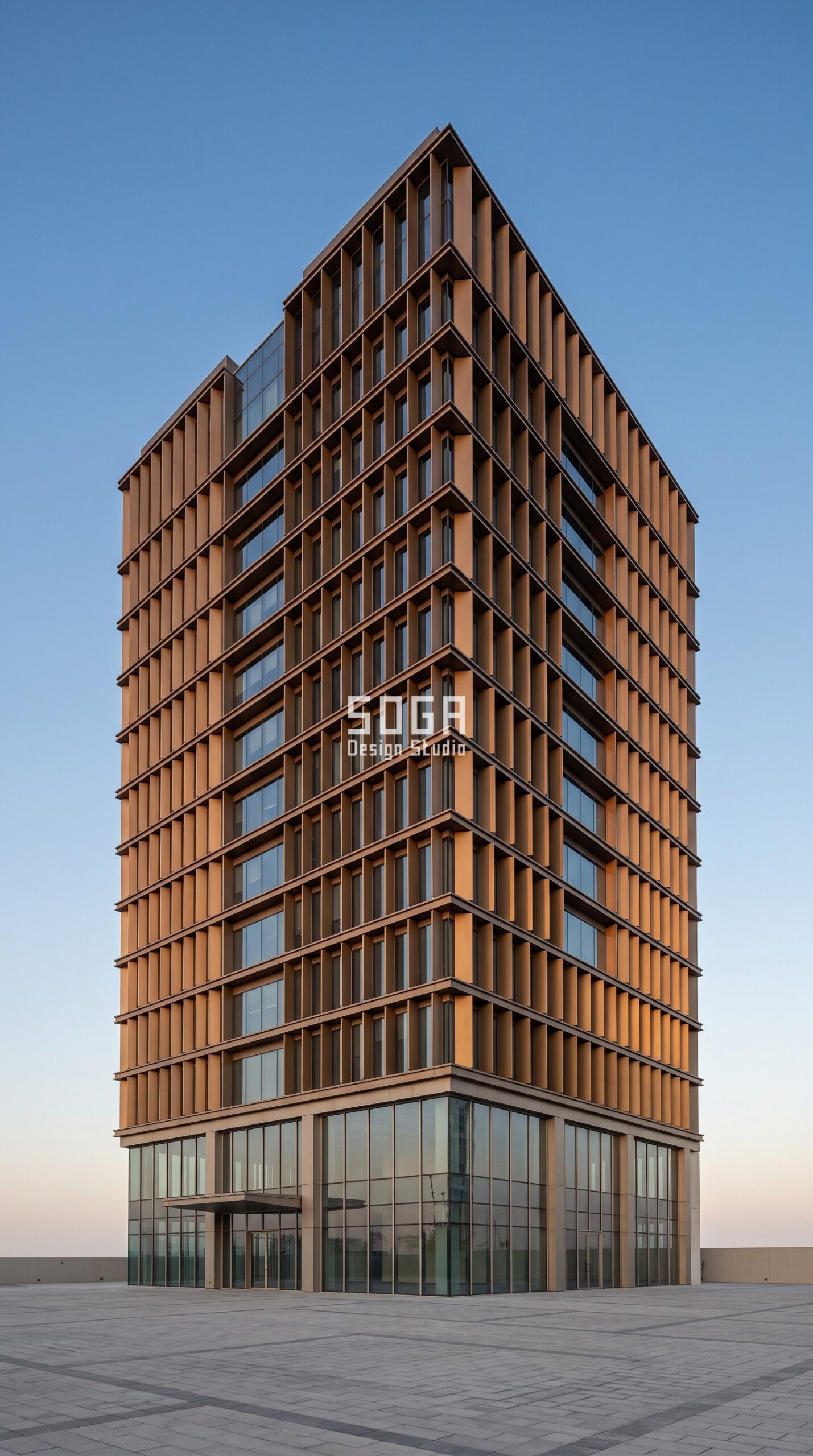 Unitised vs Stick Facade: India, Dubai & Singapore 2026 2 Parametric Shade Blade Field bronze anodised aluminium commercial facade Dubai - SOGA Design Studio