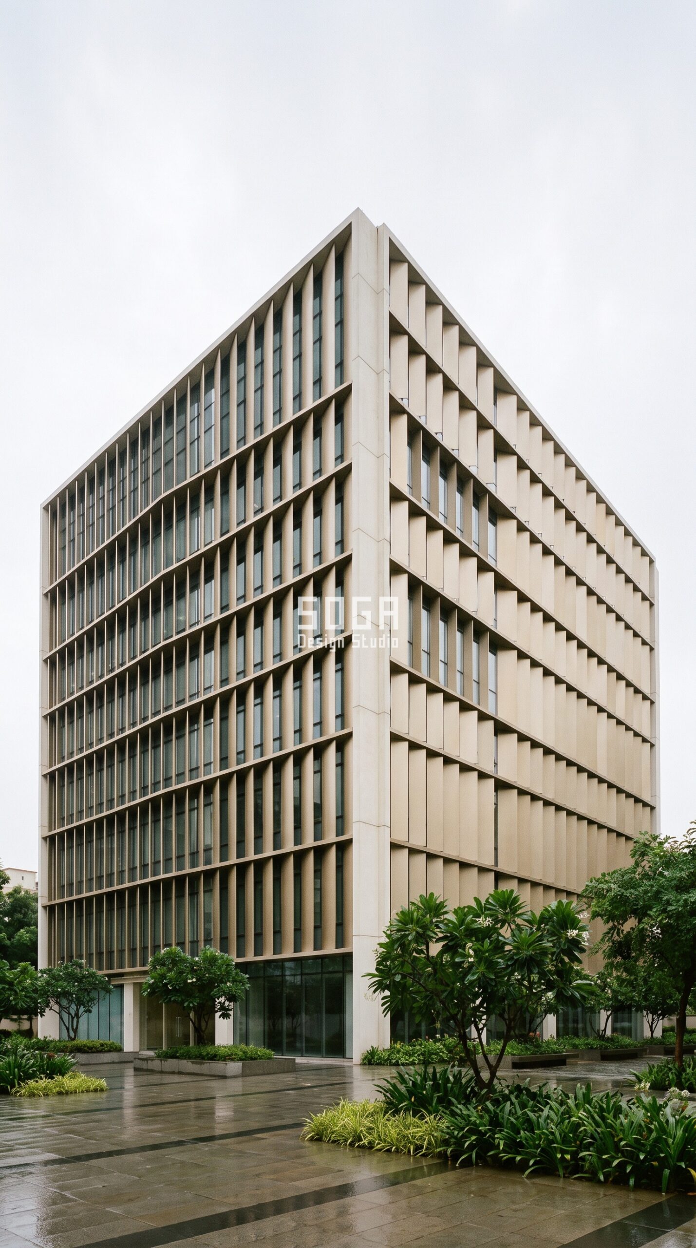 Unitised vs Stick Facade: India, Dubai & Singapore 2026 1 Parametric Fold Fin Array champagne anodised aluminium commercial facade Mumbai - SOGA Design Studio