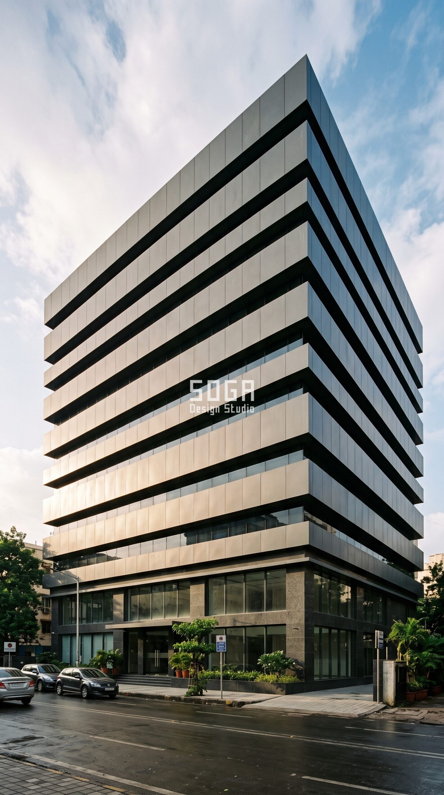 Commercial Facade Fire Safety: India, Dubai, Singapore 2026 1 Parametric Ledger Band solid aluminium commercial facade Mumbai - SOGA Design Studio