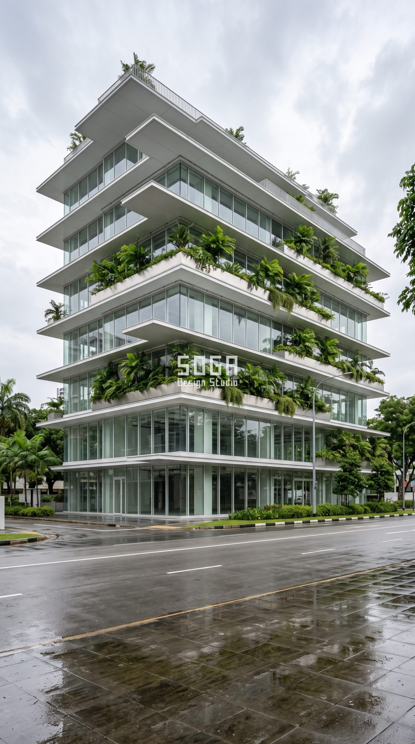 Parametric Trellis Shelf pearl-white aluminium commercial facade Singapore - SOGA Design Studio