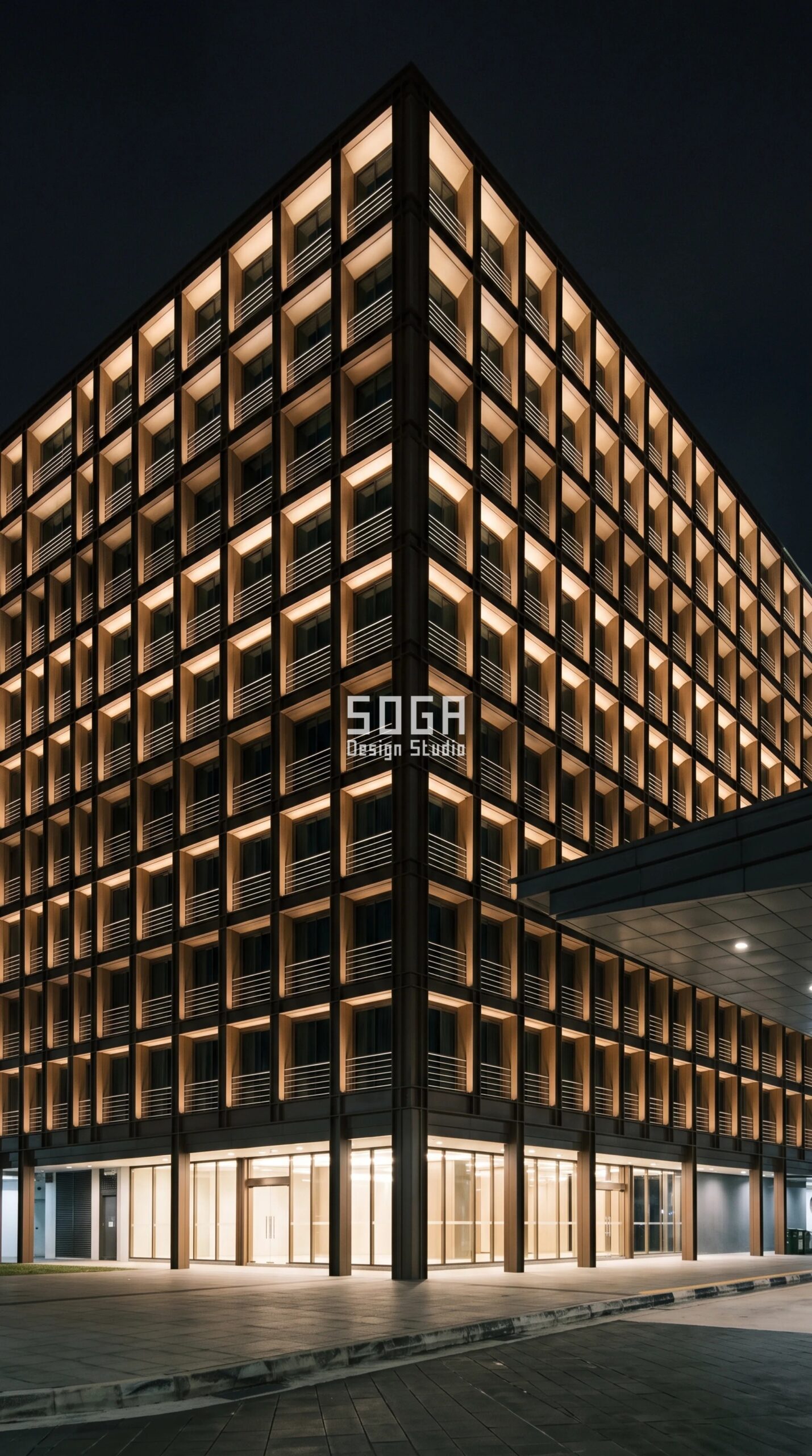 Commercial Facade Tender BOQ 2026: India, UAE, Singapore 3 Facade tender BCA Singapore PSSCOC - Parametric Access Rung Frame bronze duplex steel frames with stainless rungs on a G+9 Singapore business hotel by SOGA Design Studio