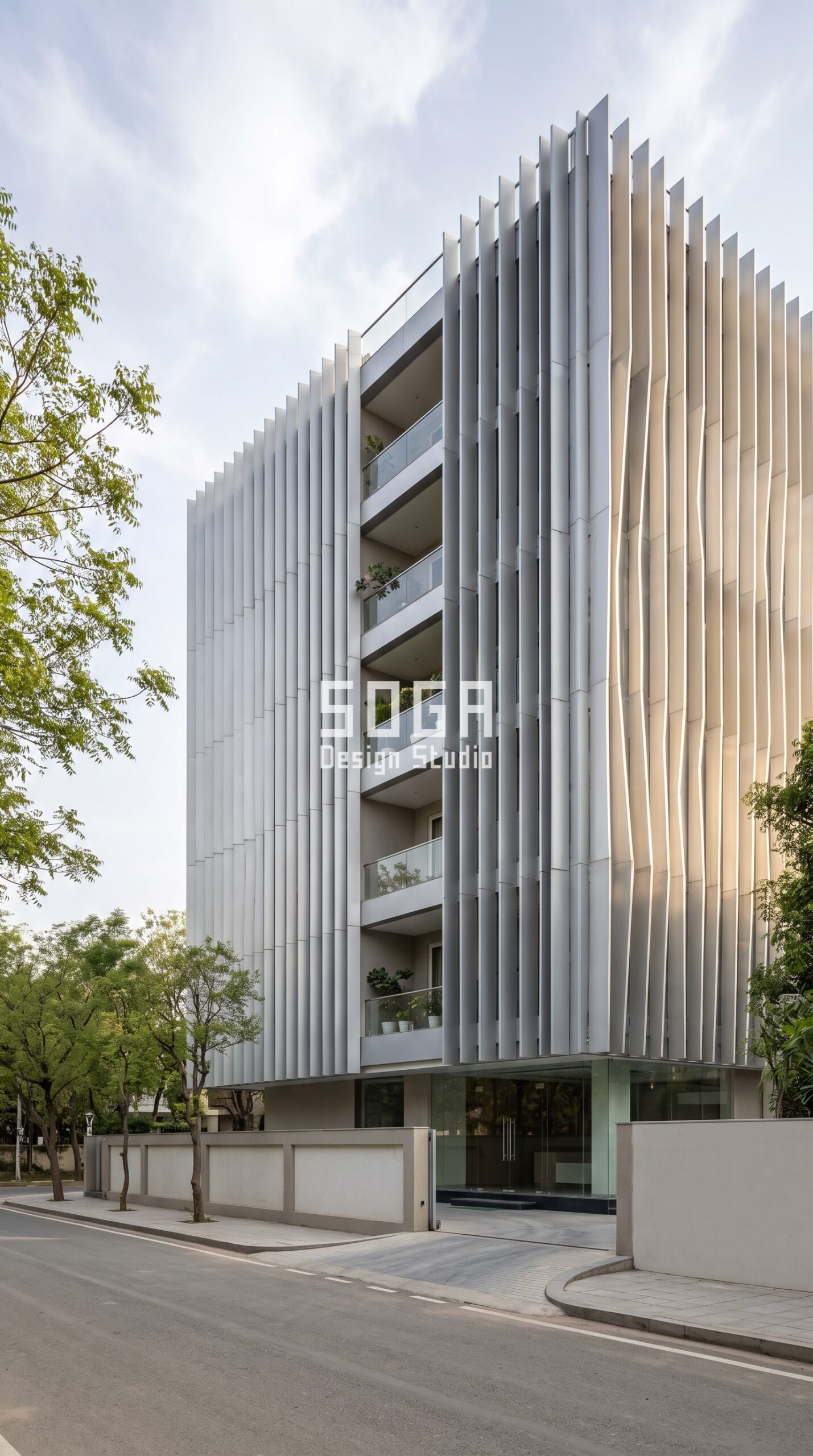 Parametric Concertina Blade brushed silver facade, Gurugram - SOGA Design Studio