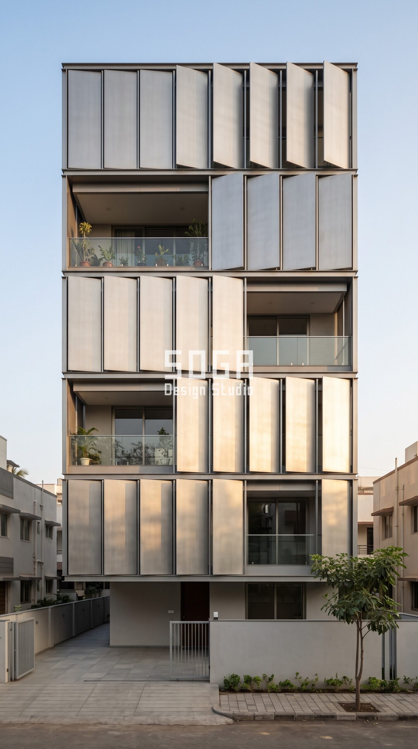 Parametric Drift Pulse brushed silver facade, Koregaon Park, Pune - SOGA Design Studio