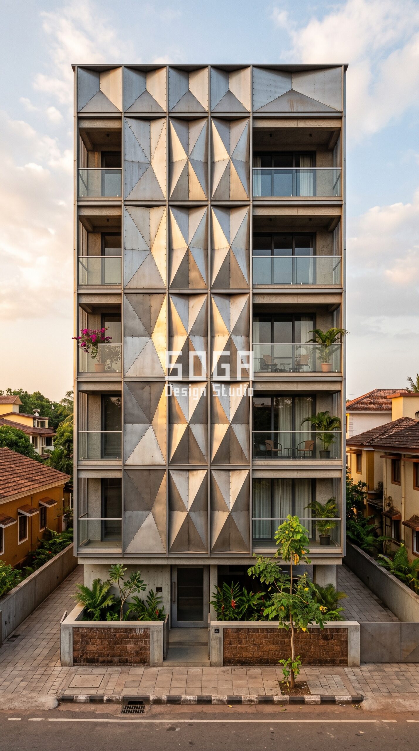 Facade Design in Bangalore & India 2026: Fast-Track Guide 2 Parametric Facet Fold industrial raw steel facade, Dona Paula, Goa - SOGA Design Studio