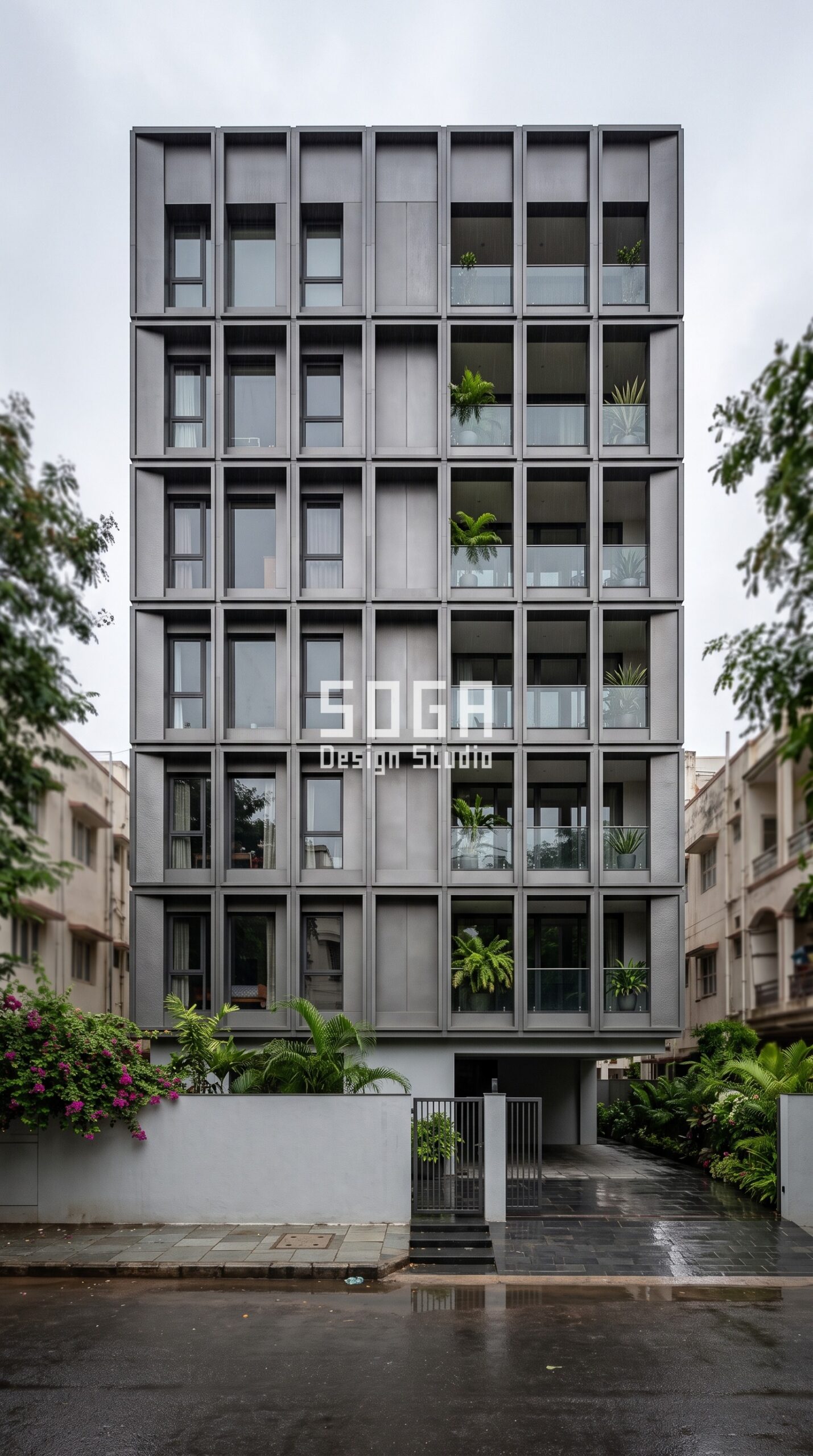 Parametric Aperture Grid titanium grey metal facade, Banjara Hills, Hyderabad - SOGA Design Studio