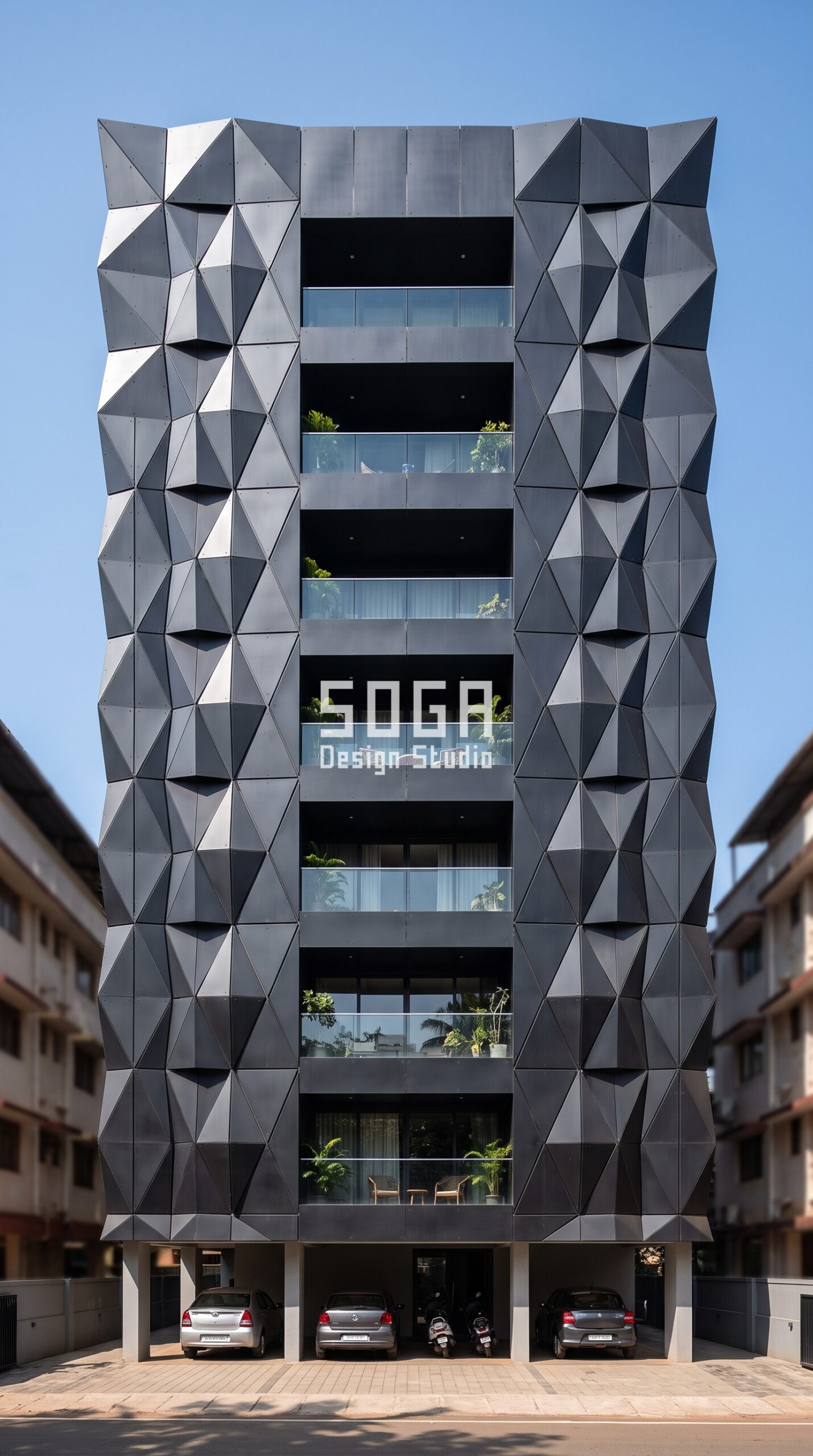 Parametric Tessera Grid parametric metal facade, Goa — SOGA Design Studio