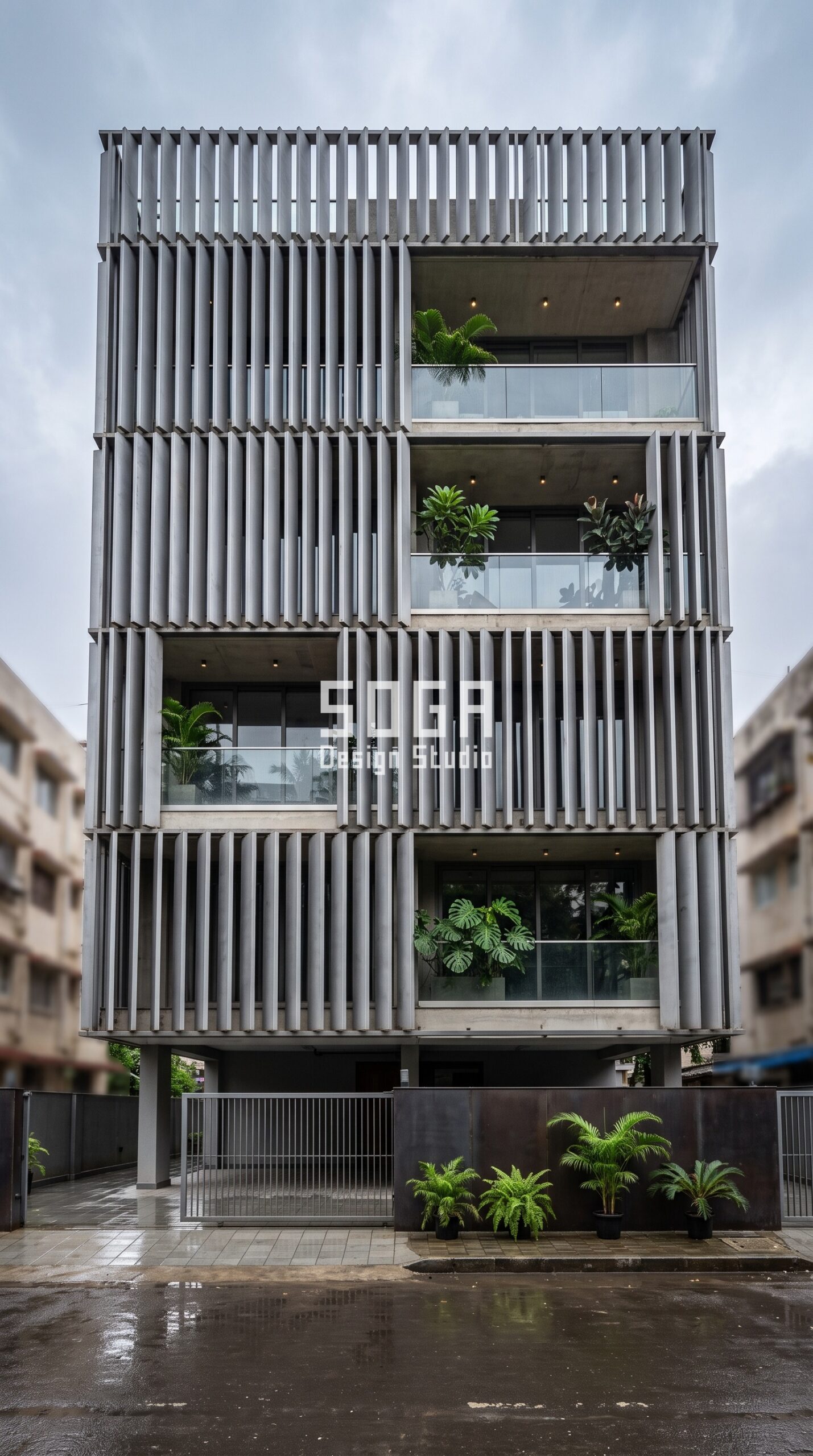 Facade Design in Goa & India 2026: Metal Facade Guide 4 Parametric Helix Pulse industrial raw steel facade, Khar West, Mumbai - SOGA Design Studio