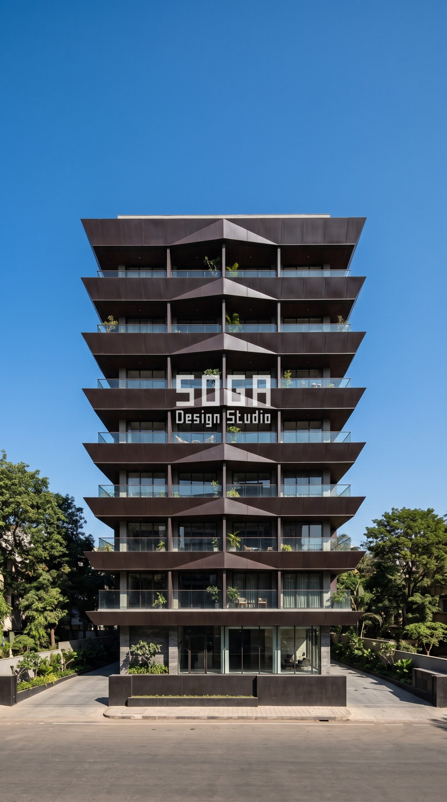 Facade Design in Chennai & India 2026: Metal Facade Guide 3 Parametric Ridgeline Screen espresso brown oxidized steel facade, Worli, Mumbai - SOGA Design Studio