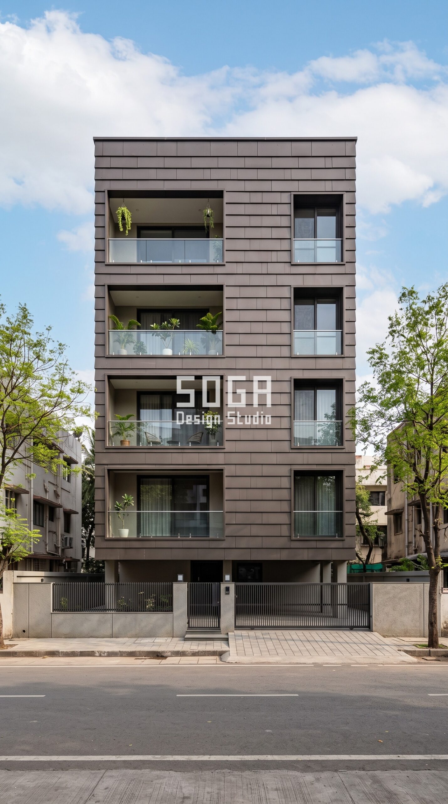 West Facing House Elevation Design: India 2026 Guide 3 Parametric Lap-Scale Shell bronze acp facade, Kalyani Nagar, Pune - SOGA Design Studio